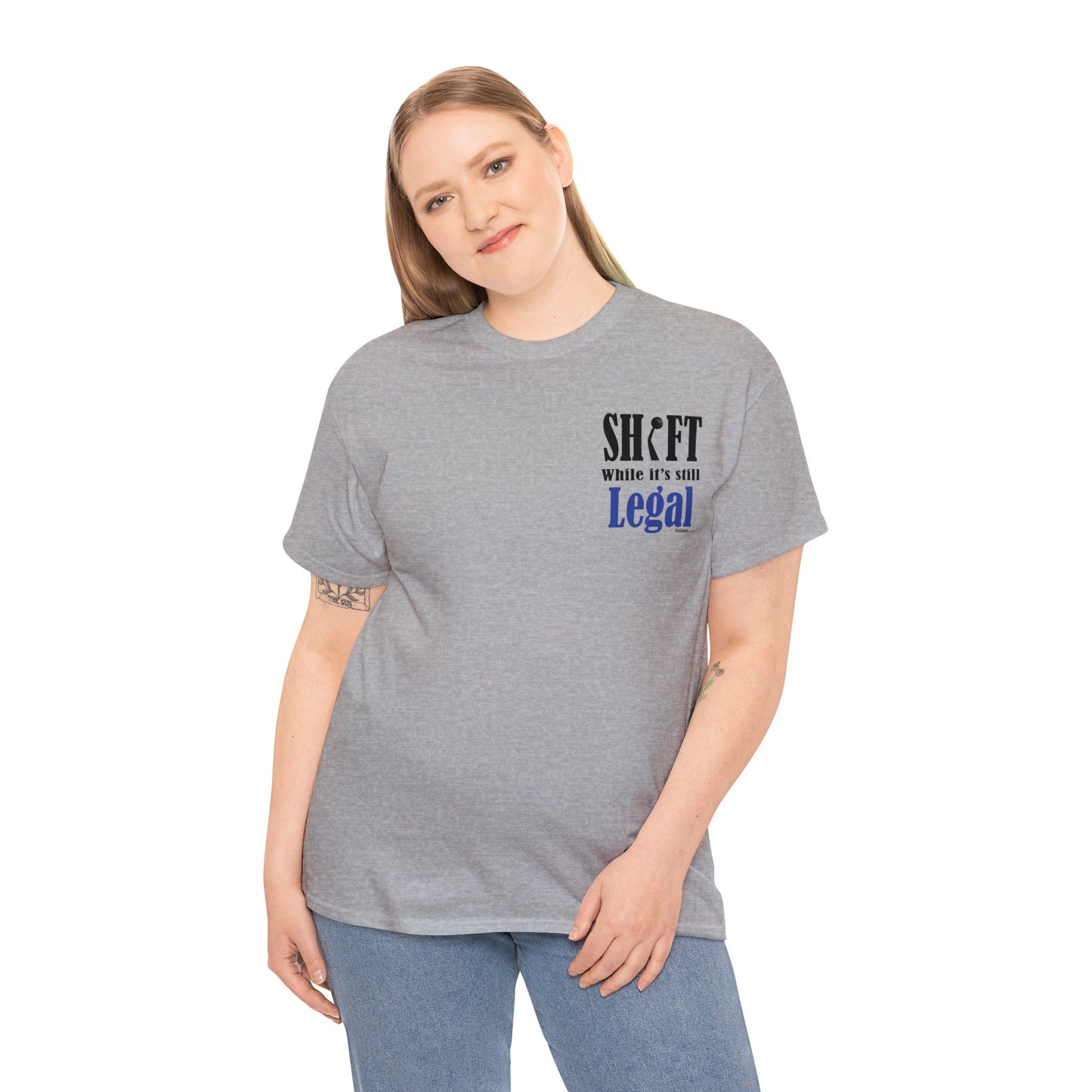 56 Chevy Shift while still legal - 2 sides - Unisex Heavy Cotton Tee