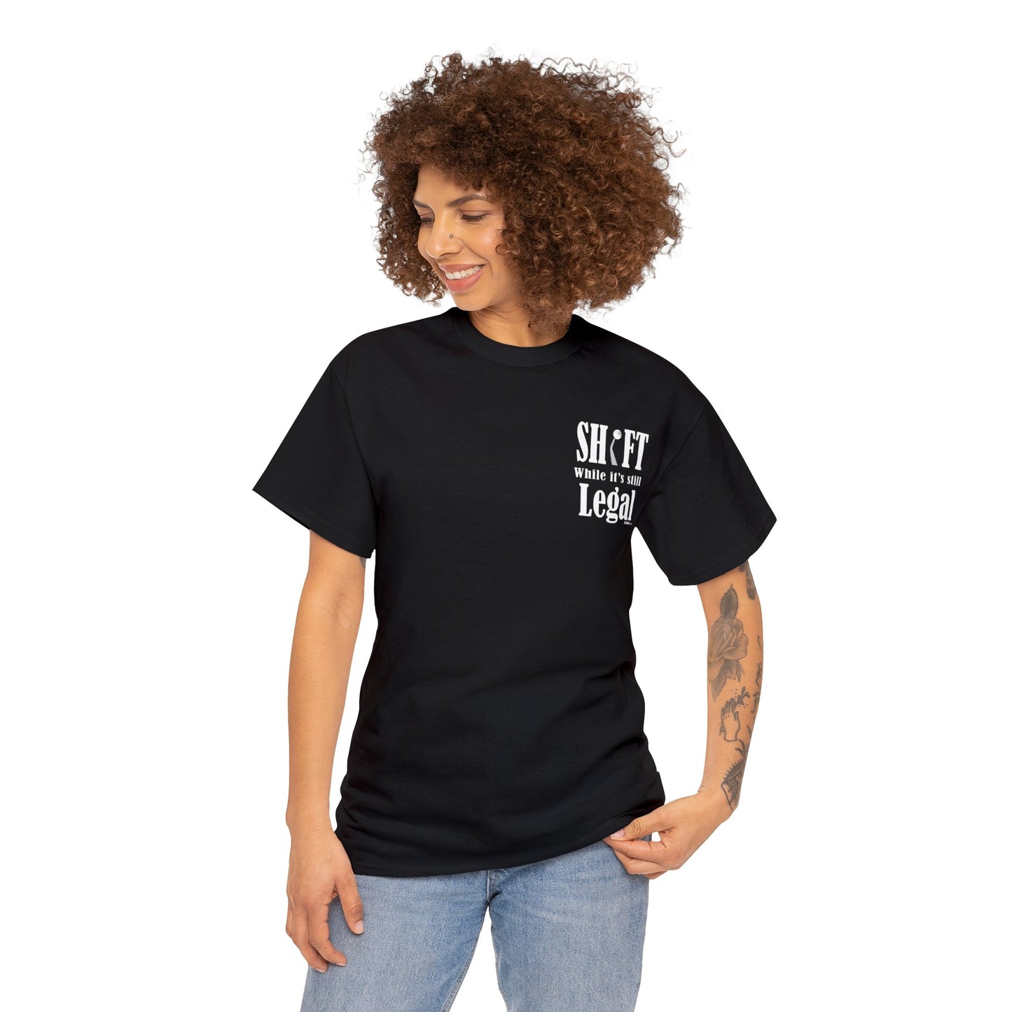 56 Chevy Shift while still legal - 2 sides - Unisex Heavy Cotton Tee