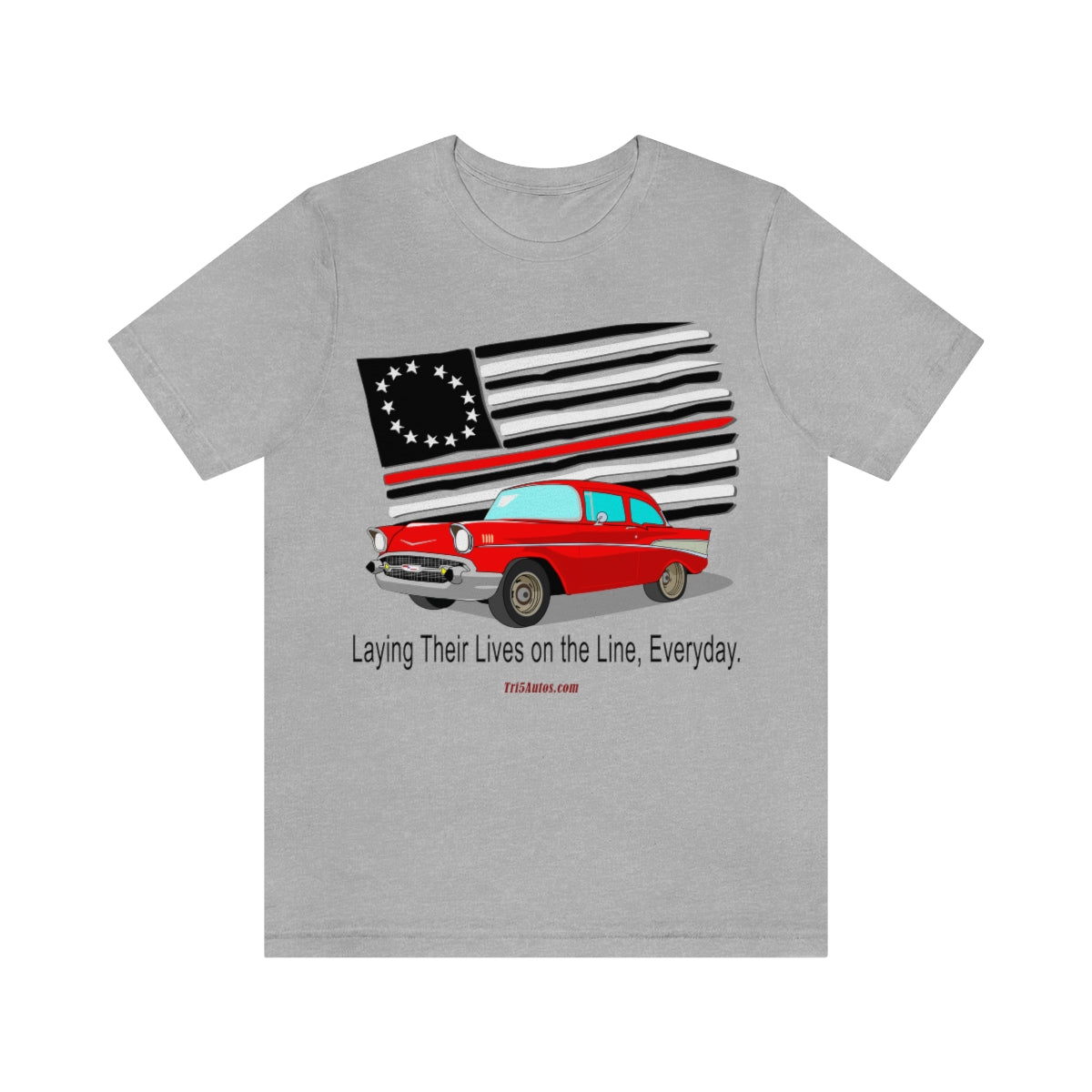 '57 Red Fire Fighter Thin Red Line - Tri5Autos T - Unisex Jersey Short Sleeve Tee