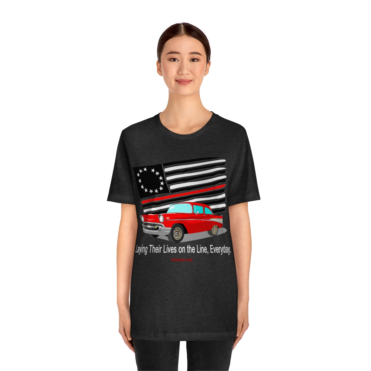 '57 Red Fire Fighter Thin Red Line - Tri5Autos T - Unisex Jersey Short Sleeve Tee