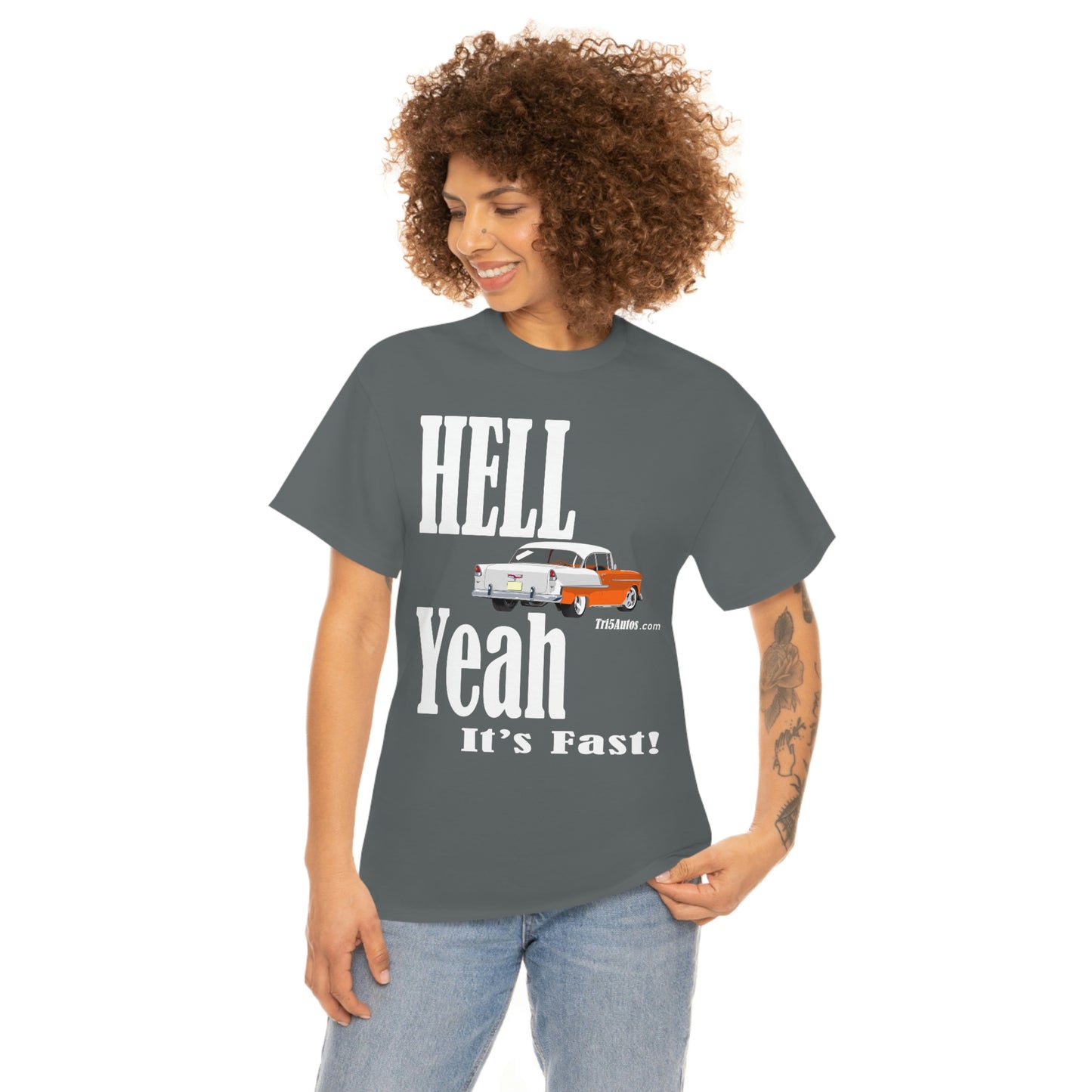 55 Hell Yeah It's Fast Orange White Dark Unisex Heavy Cotton Tee