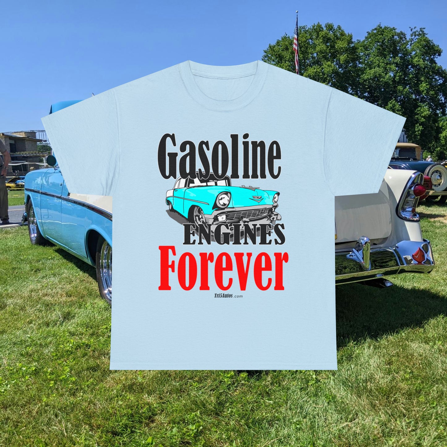 56 Blue Gasoline Engines Forever Unisex Heavy Cotton Tee