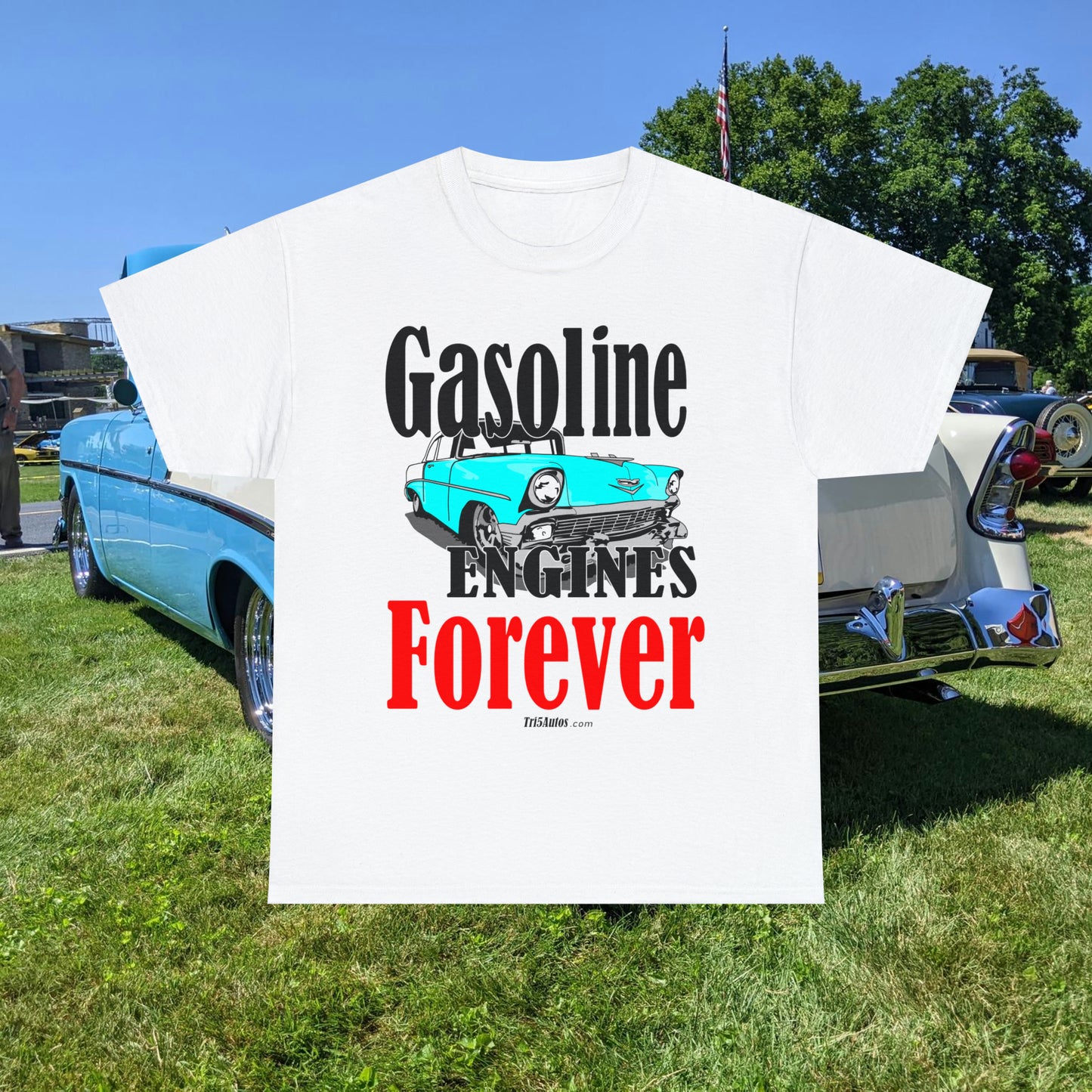 56 Blue Gasoline Engines Forever Unisex Heavy Cotton Tee