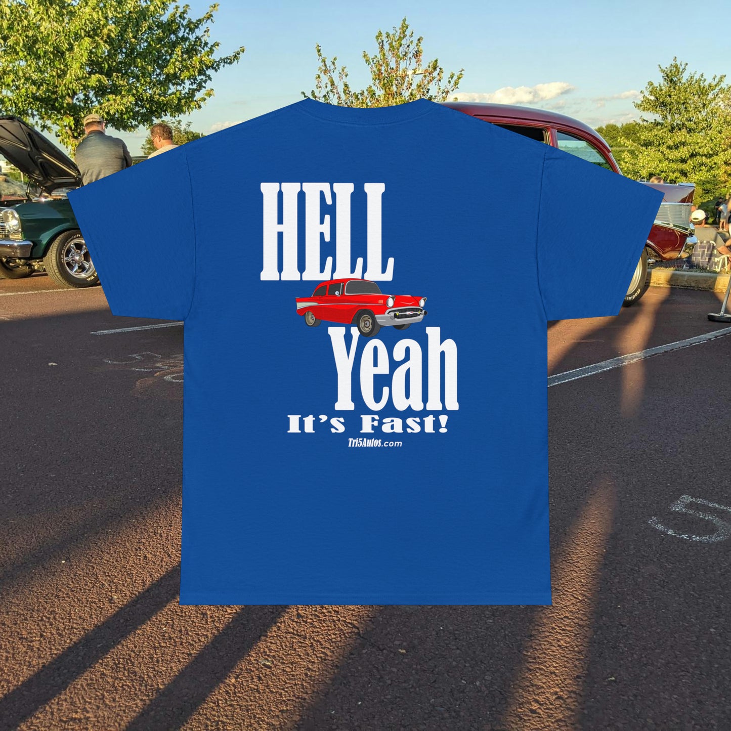 57 Chevy Hell Yeah its Fast - 2 sides - Unisex Heavy Cotton Tee