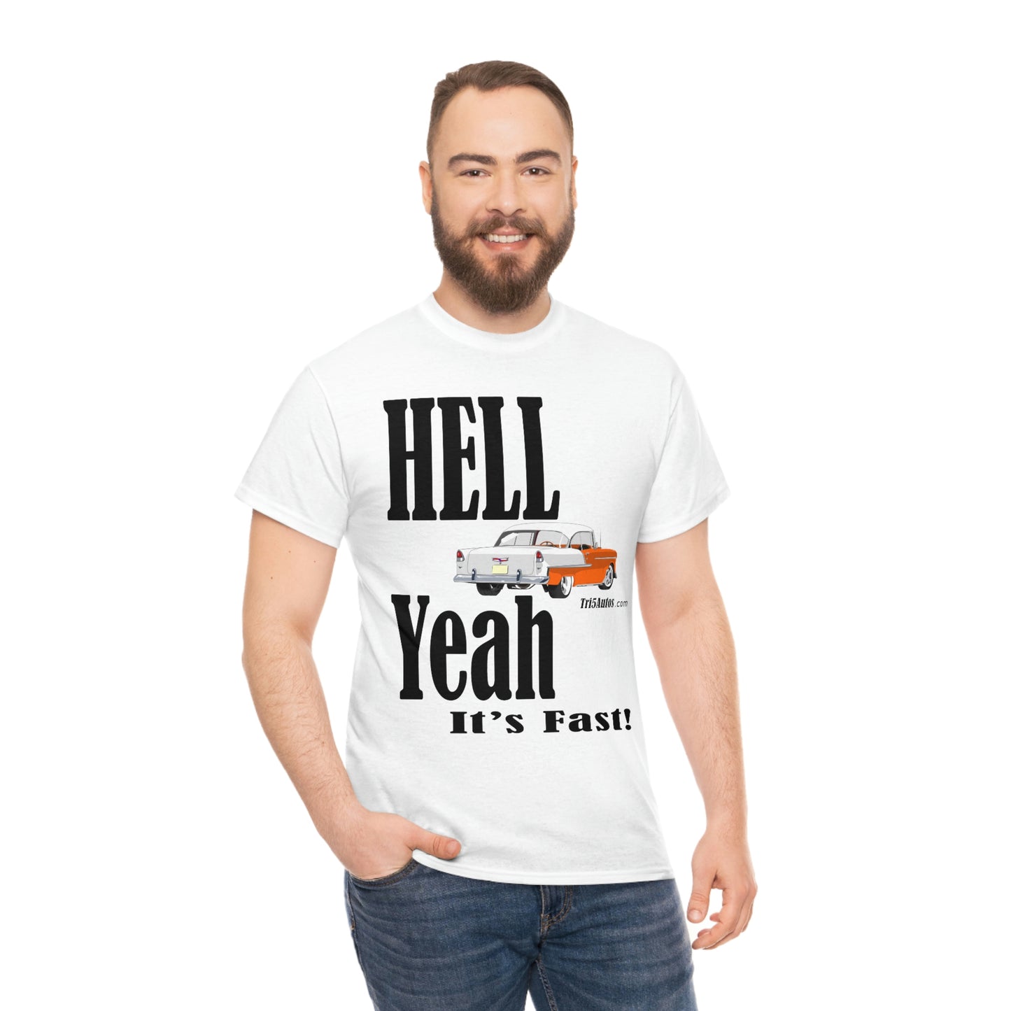 55 Hell Yeah It's Fast Orange White Dark Unisex Heavy Cotton Tee