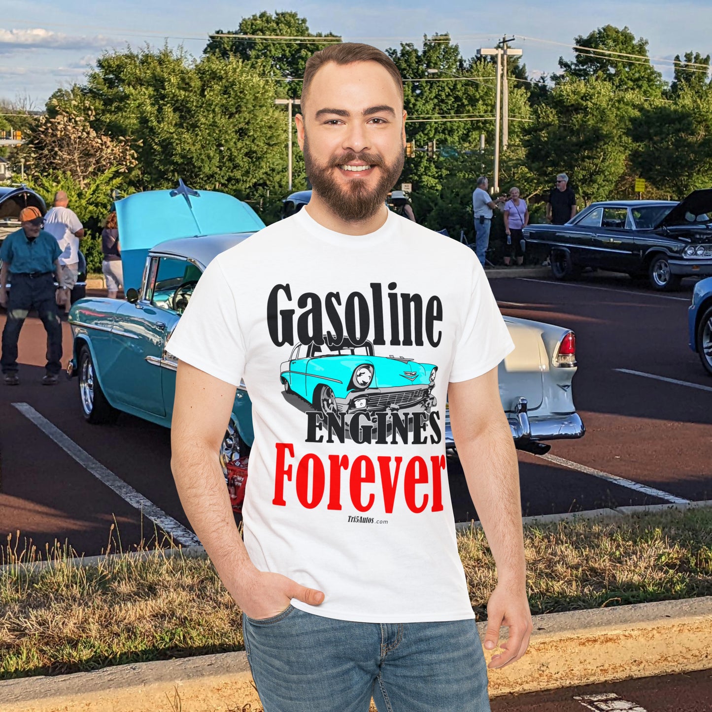 56 Blue Gasoline Engines Forever Unisex Heavy Cotton Tee