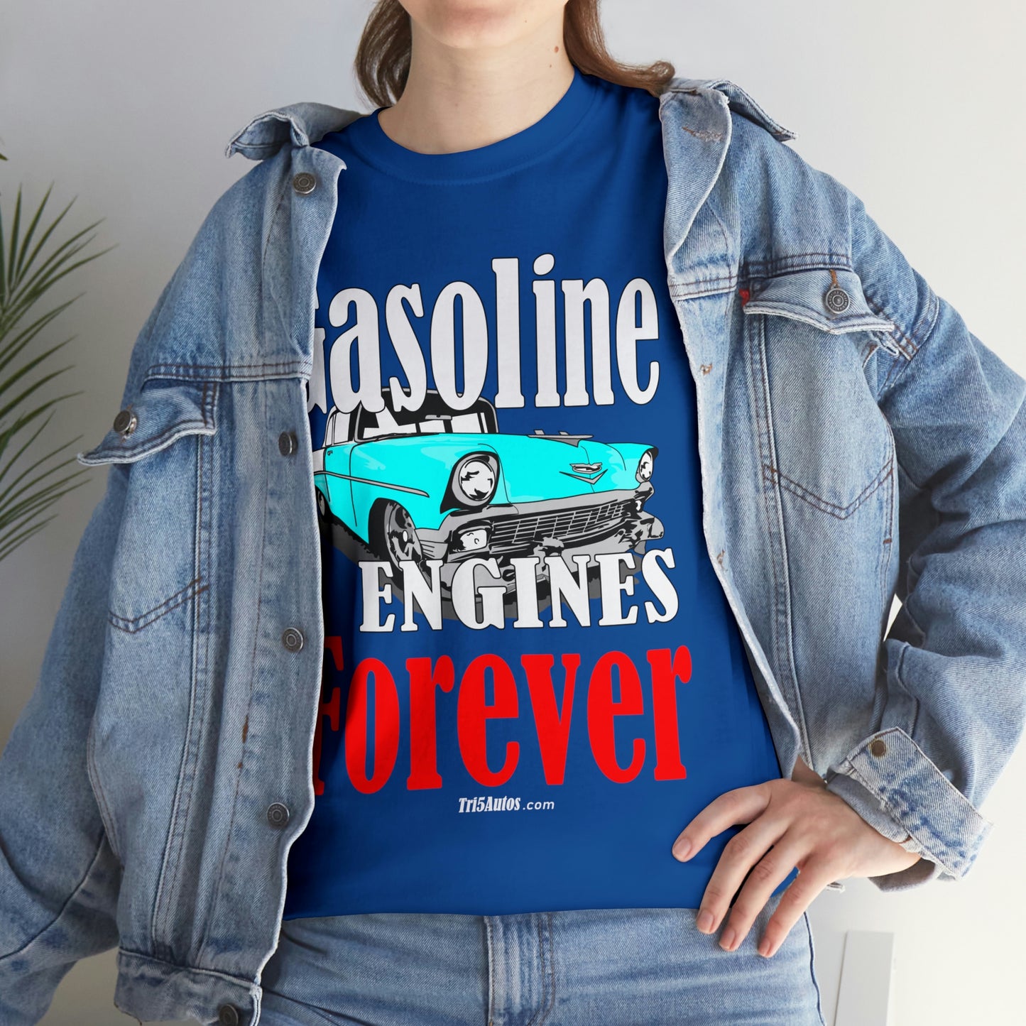 56 Blue Gasoline Engines Forever Unisex Heavy Cotton Tee