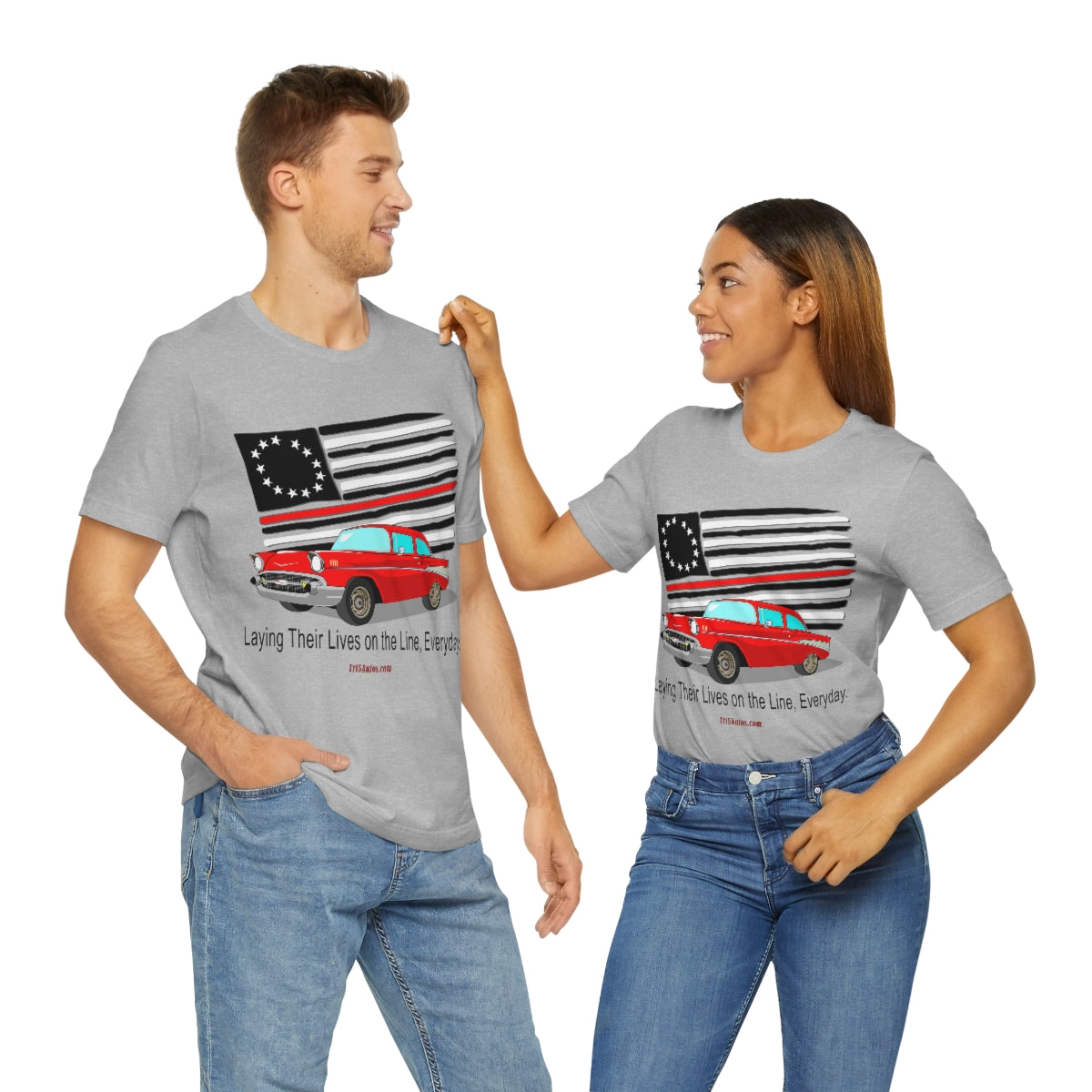 '57 Red Fire Fighter Thin Red Line - Tri5Autos T - Unisex Jersey Short Sleeve Tee