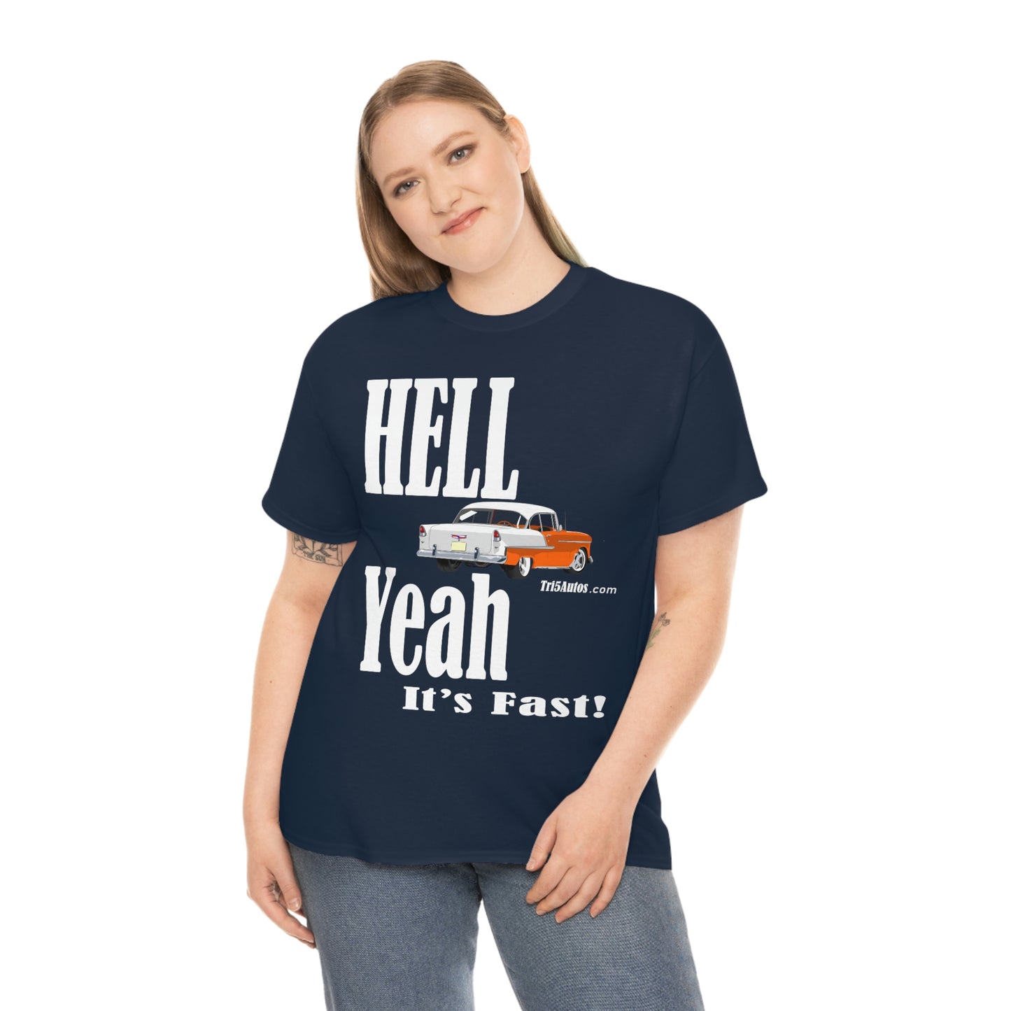 55 Hell Yeah It's Fast Orange White Dark Unisex Heavy Cotton Tee