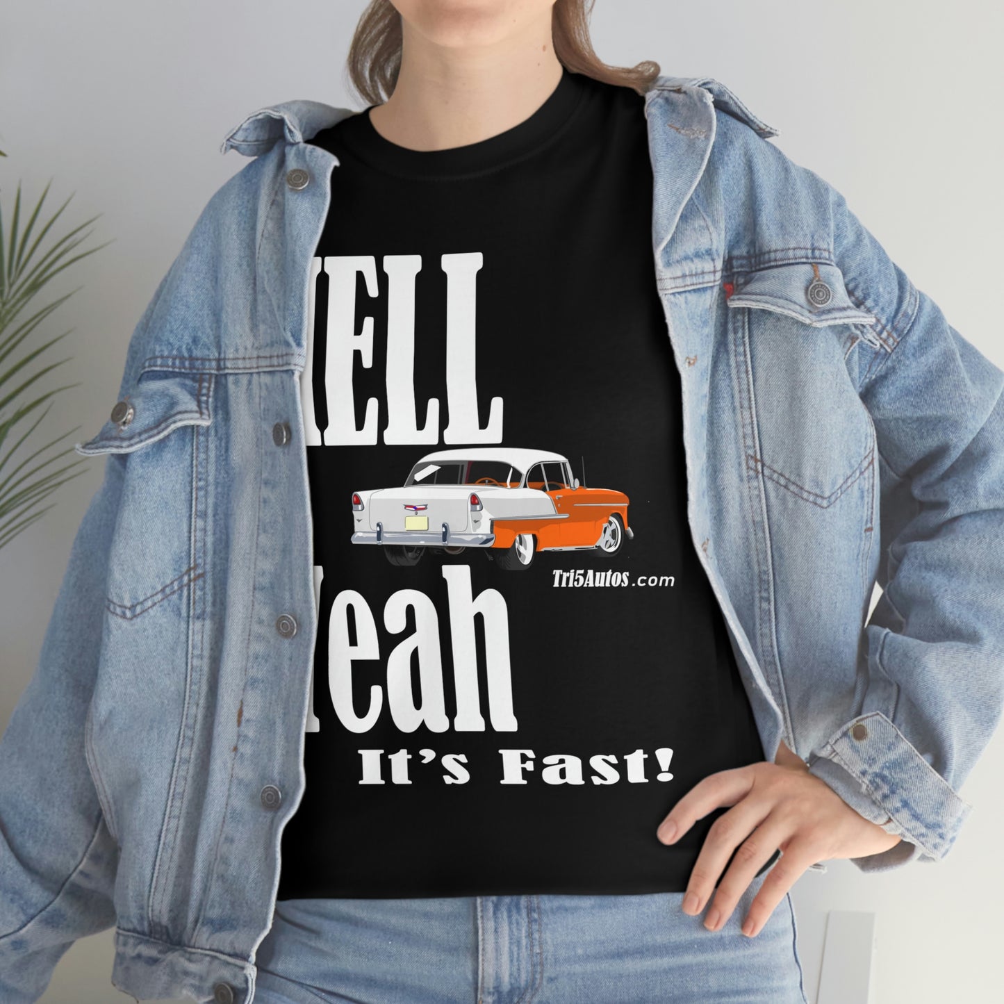 55 Hell Yeah It's Fast Orange White Dark Unisex Heavy Cotton Tee