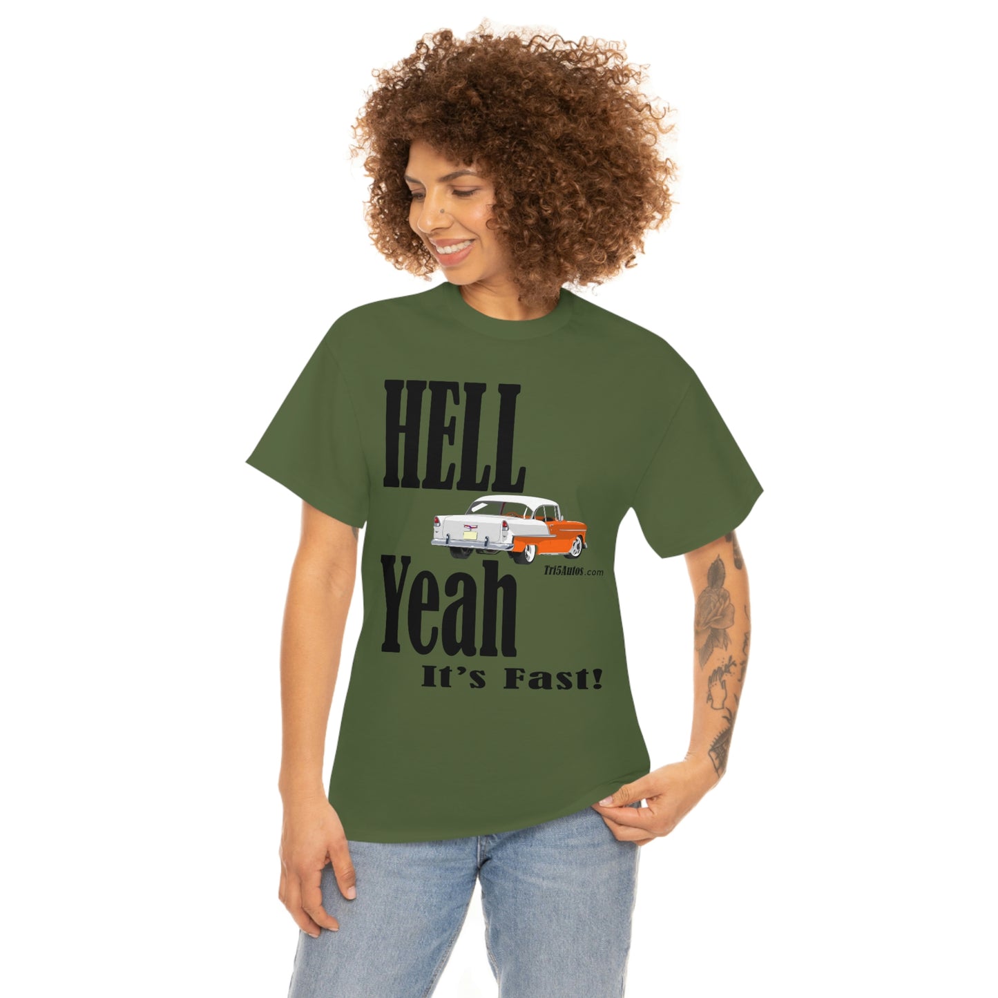 55 Hell Yeah It's Fast Orange White Dark Unisex Heavy Cotton Tee