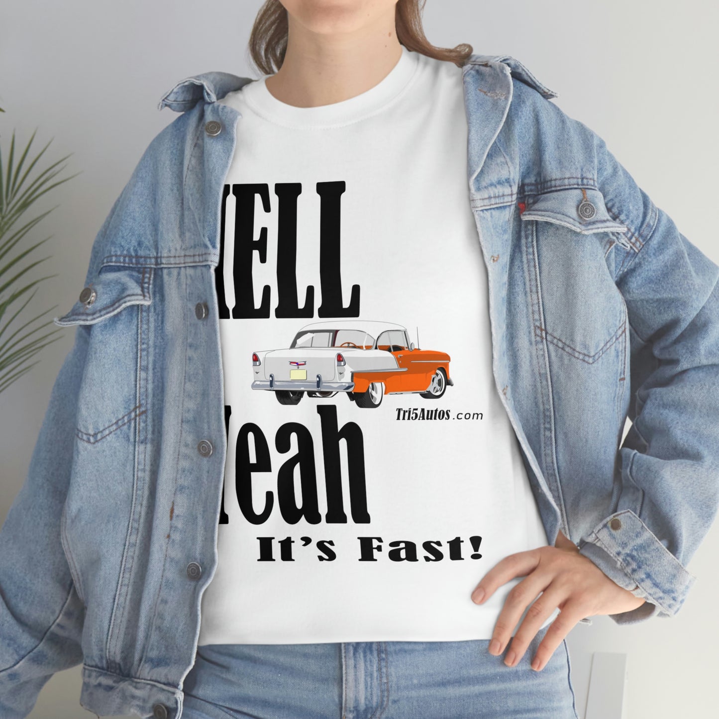 55 Hell Yeah It's Fast Orange White Dark Unisex Heavy Cotton Tee