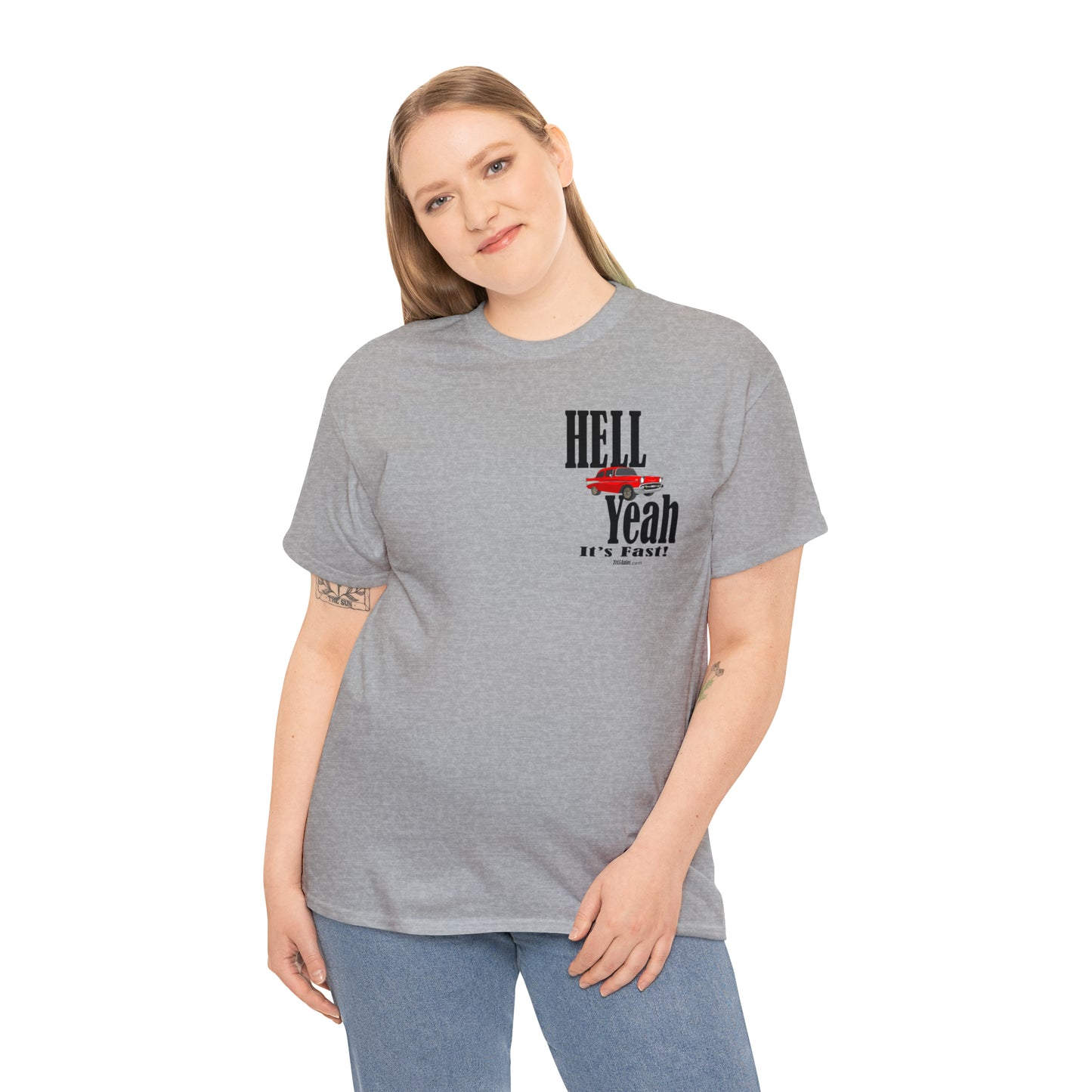 57 Chevy Hell Yeah its Fast - 2 sides - Unisex Heavy Cotton Tee