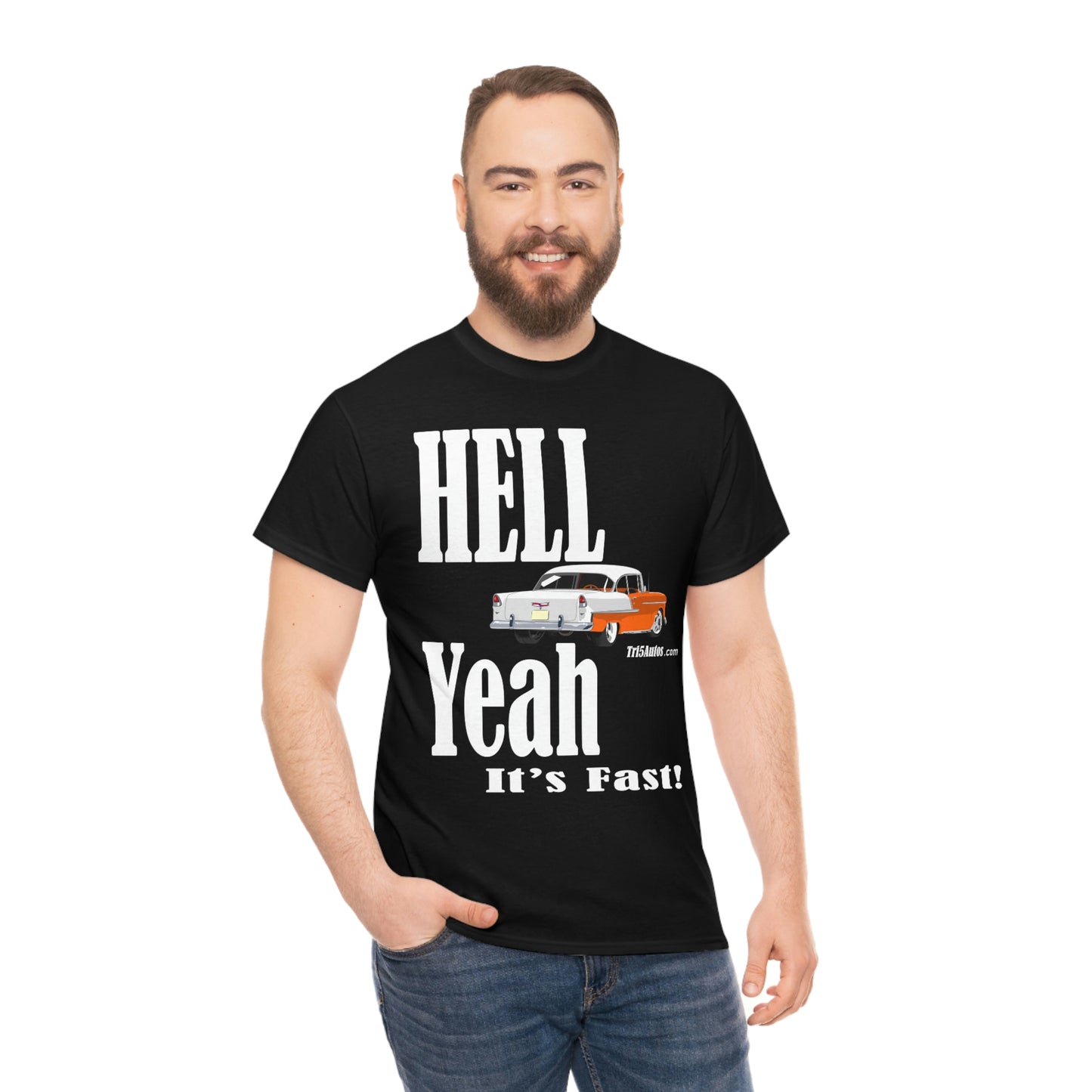 55 Hell Yeah It's Fast Orange White Dark Unisex Heavy Cotton Tee