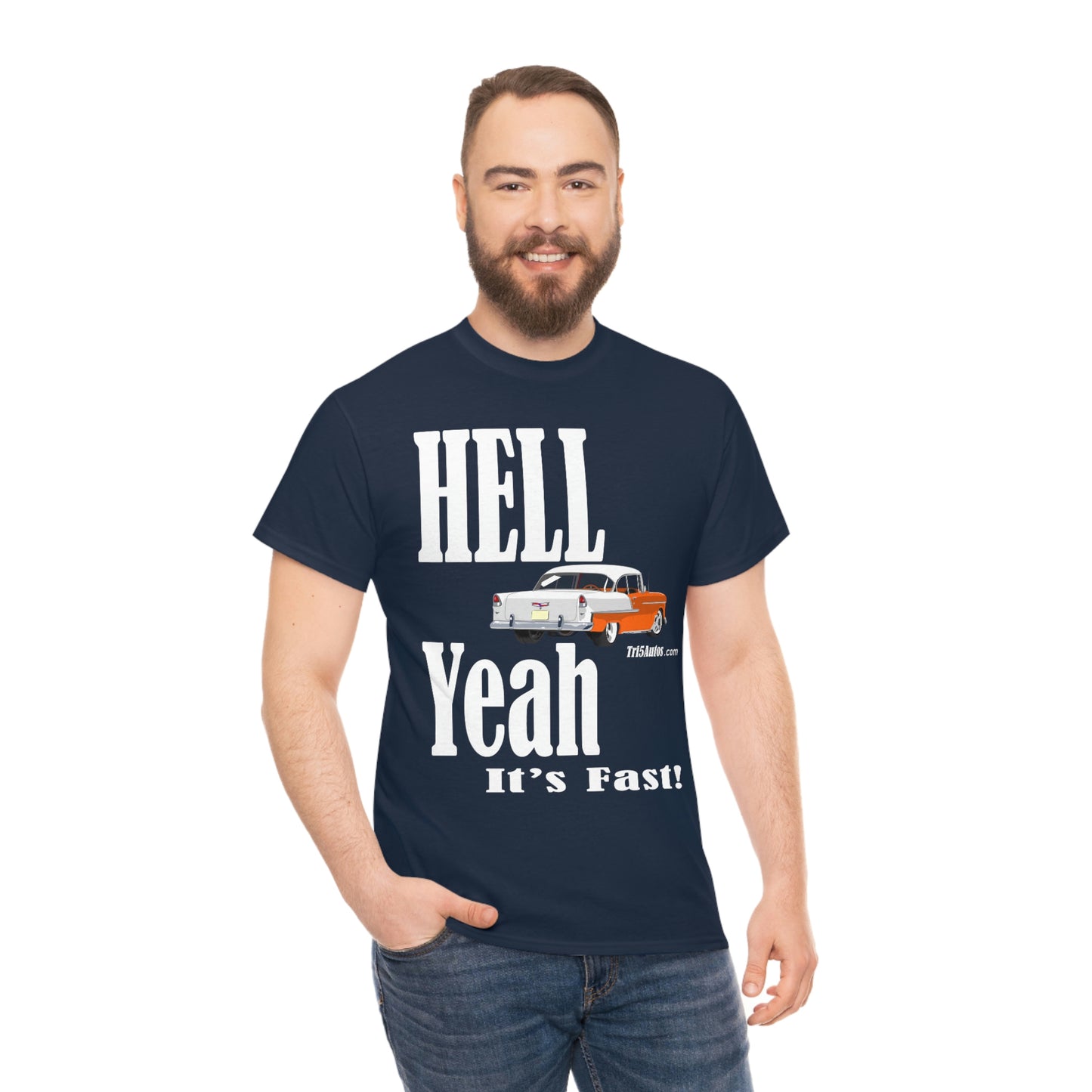 55 Hell Yeah It's Fast Orange White Dark Unisex Heavy Cotton Tee