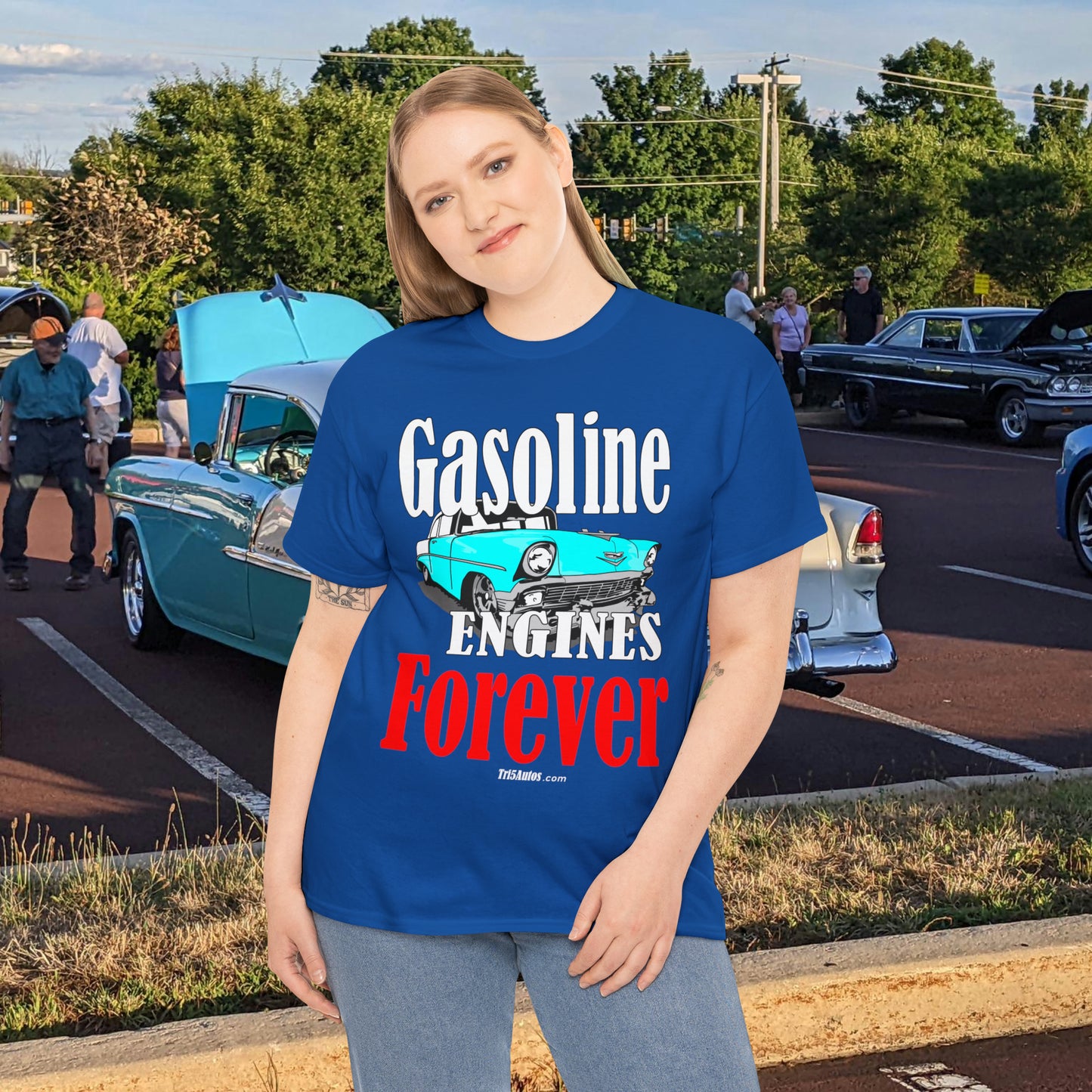 56 Blue Gasoline Engines Forever Unisex Heavy Cotton Tee