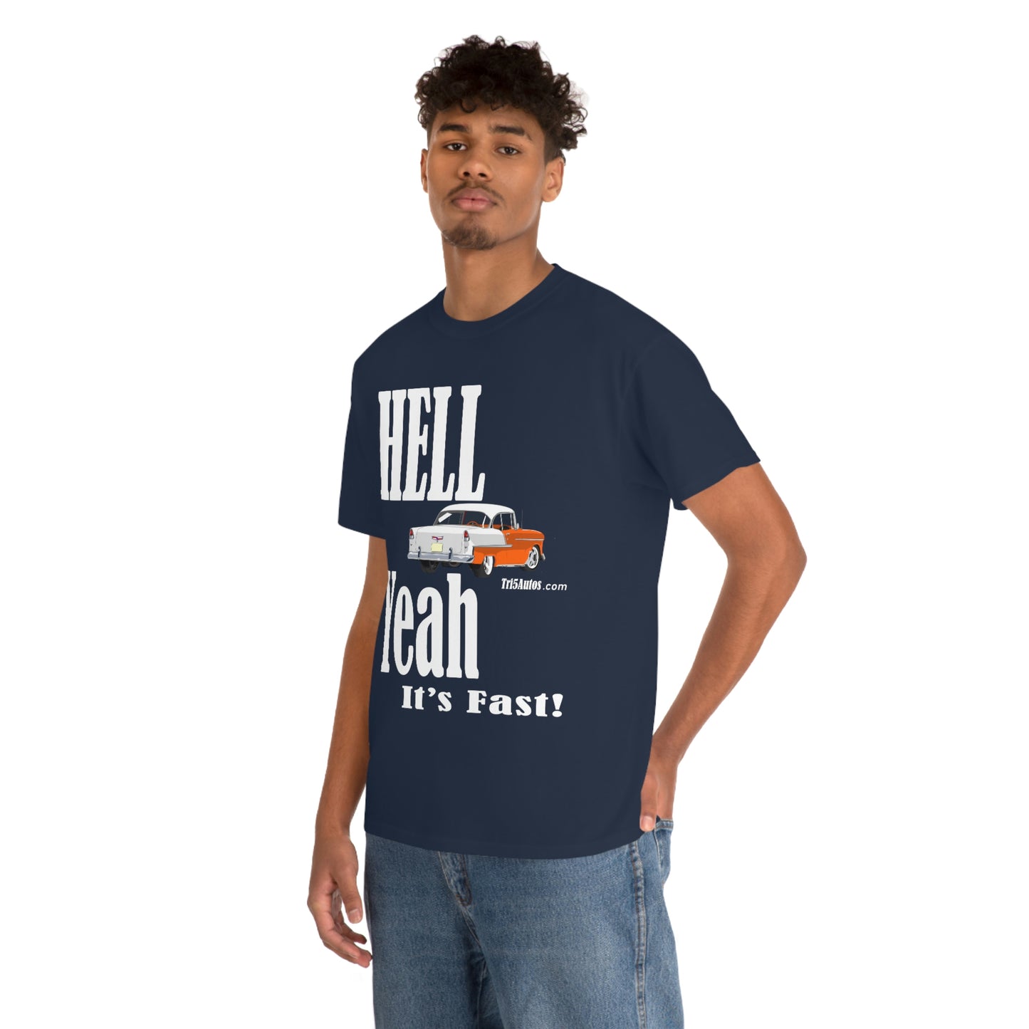 55 Hell Yeah It's Fast Orange White Dark Unisex Heavy Cotton Tee