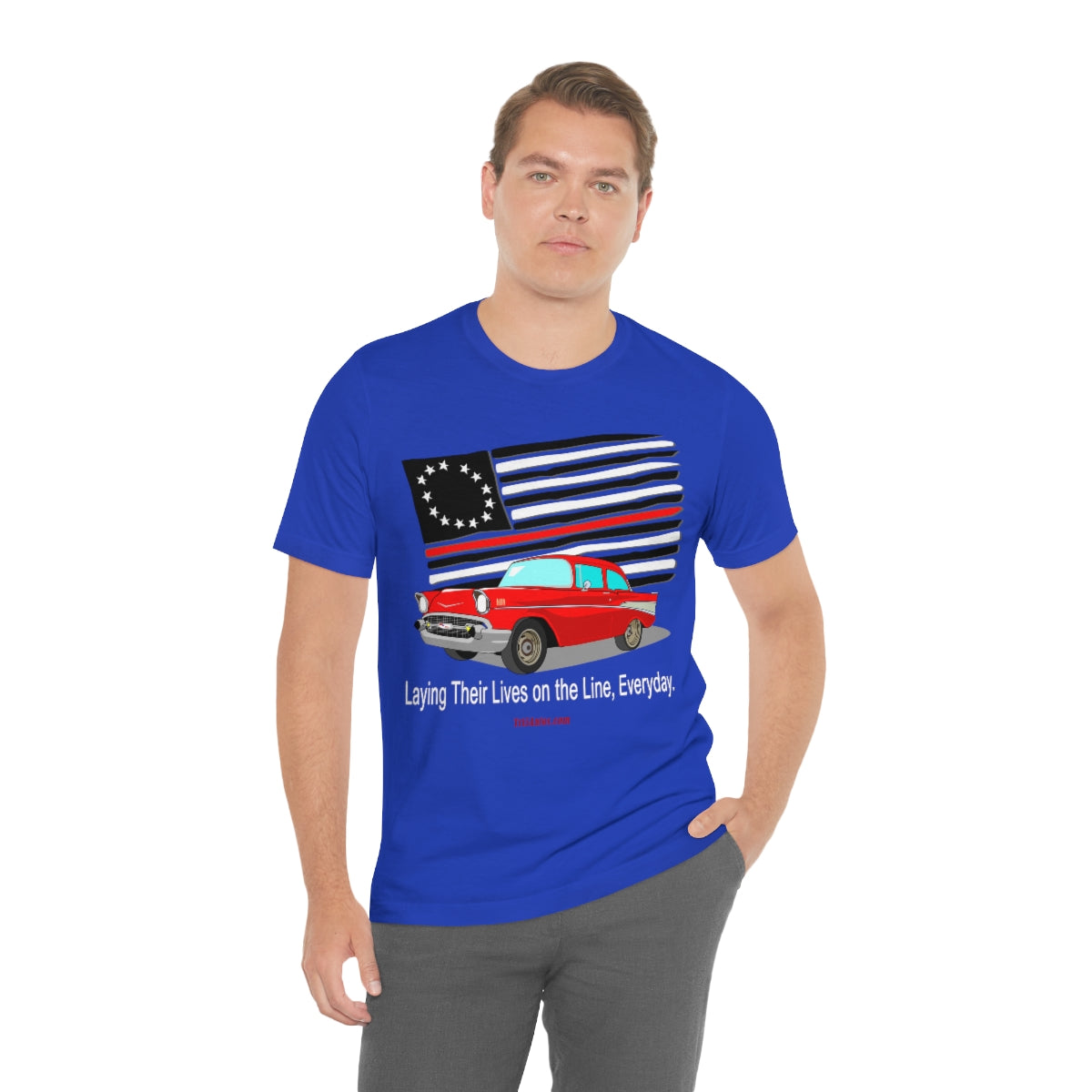 '57 Red Fire Fighter Thin Red Line - Tri5Autos T - Unisex Jersey Short Sleeve Tee