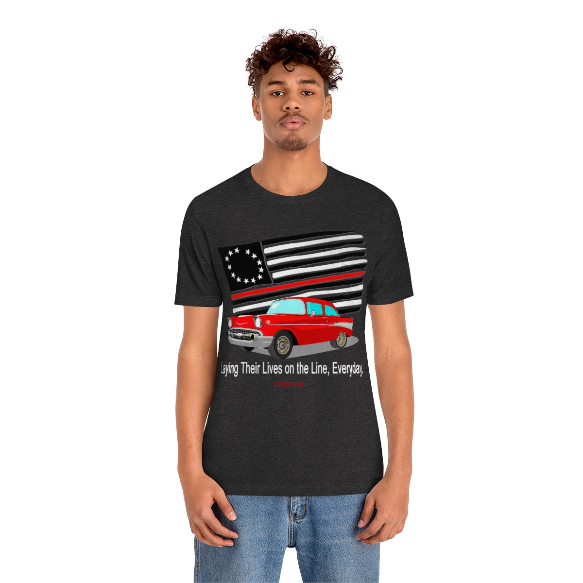 '57 Red Fire Fighter Thin Red Line - Tri5Autos T - Unisex Jersey Short Sleeve Tee