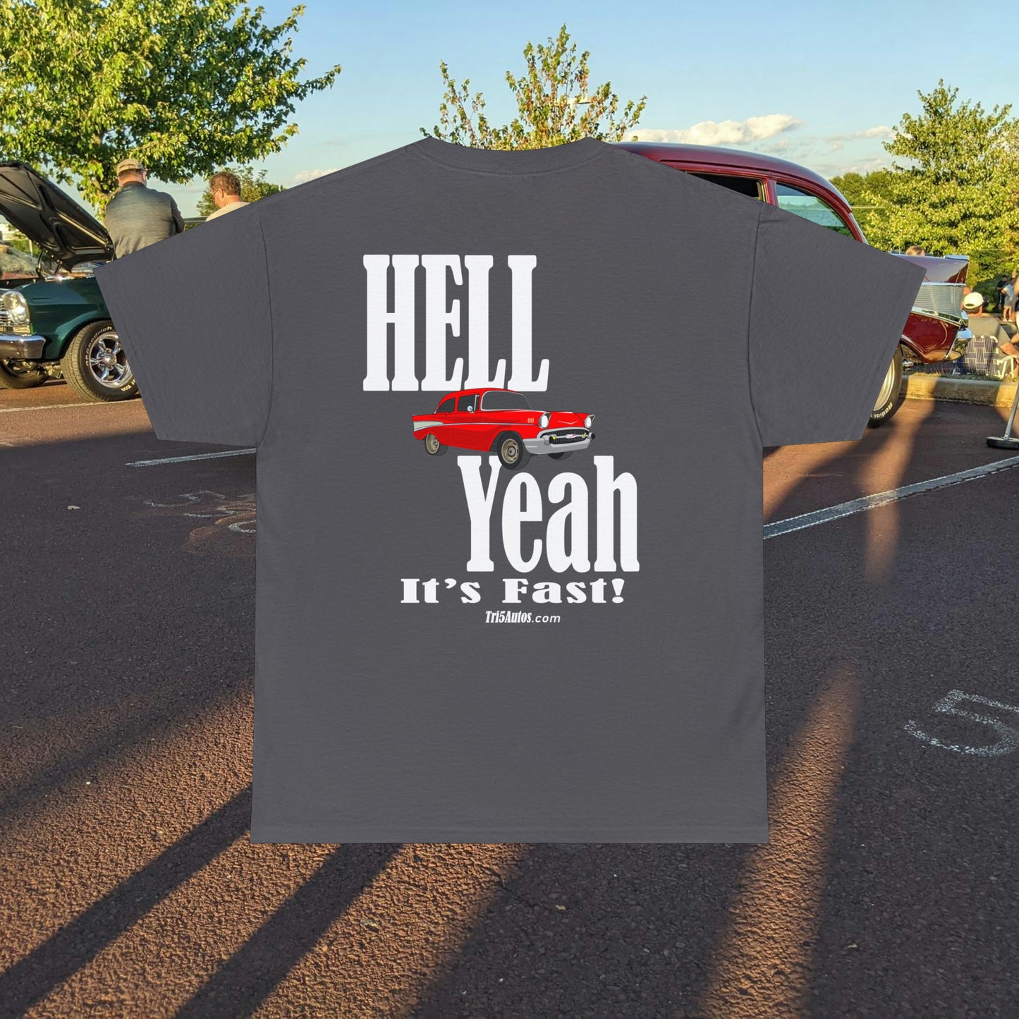 57 Chevy Hell Yeah its Fast - 2 sides - Unisex Heavy Cotton Tee