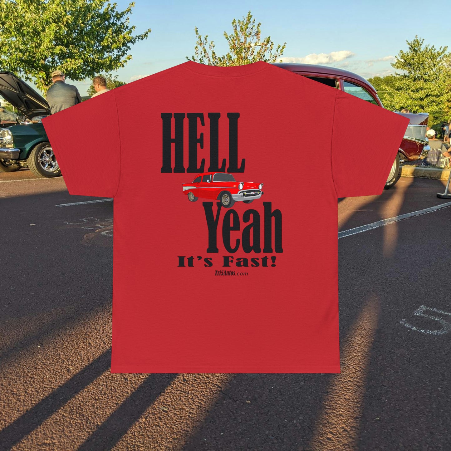 57 Chevy Hell Yeah its Fast - 2 sides - Unisex Heavy Cotton Tee