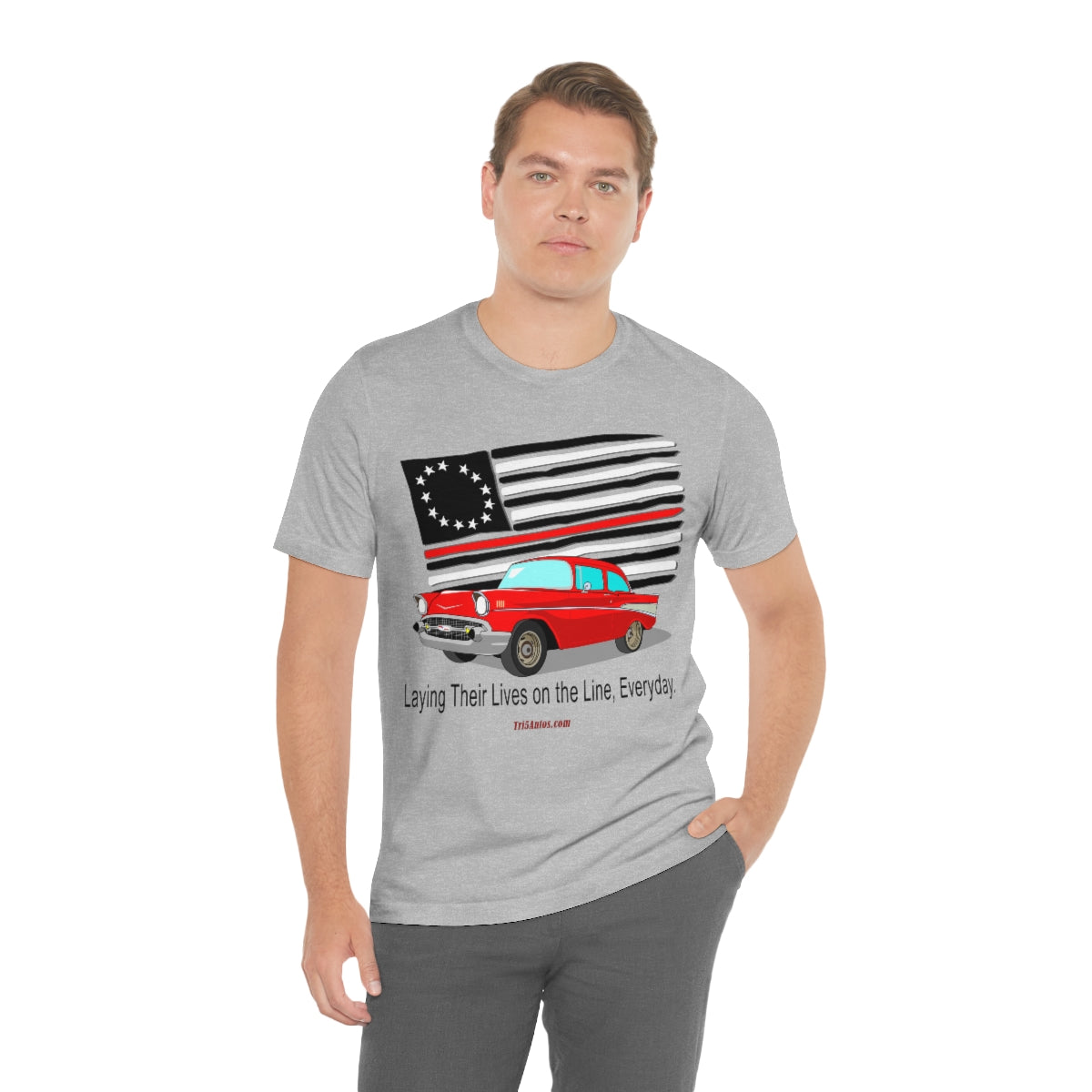 '57 Red Fire Fighter Thin Red Line - Tri5Autos T - Unisex Jersey Short Sleeve Tee