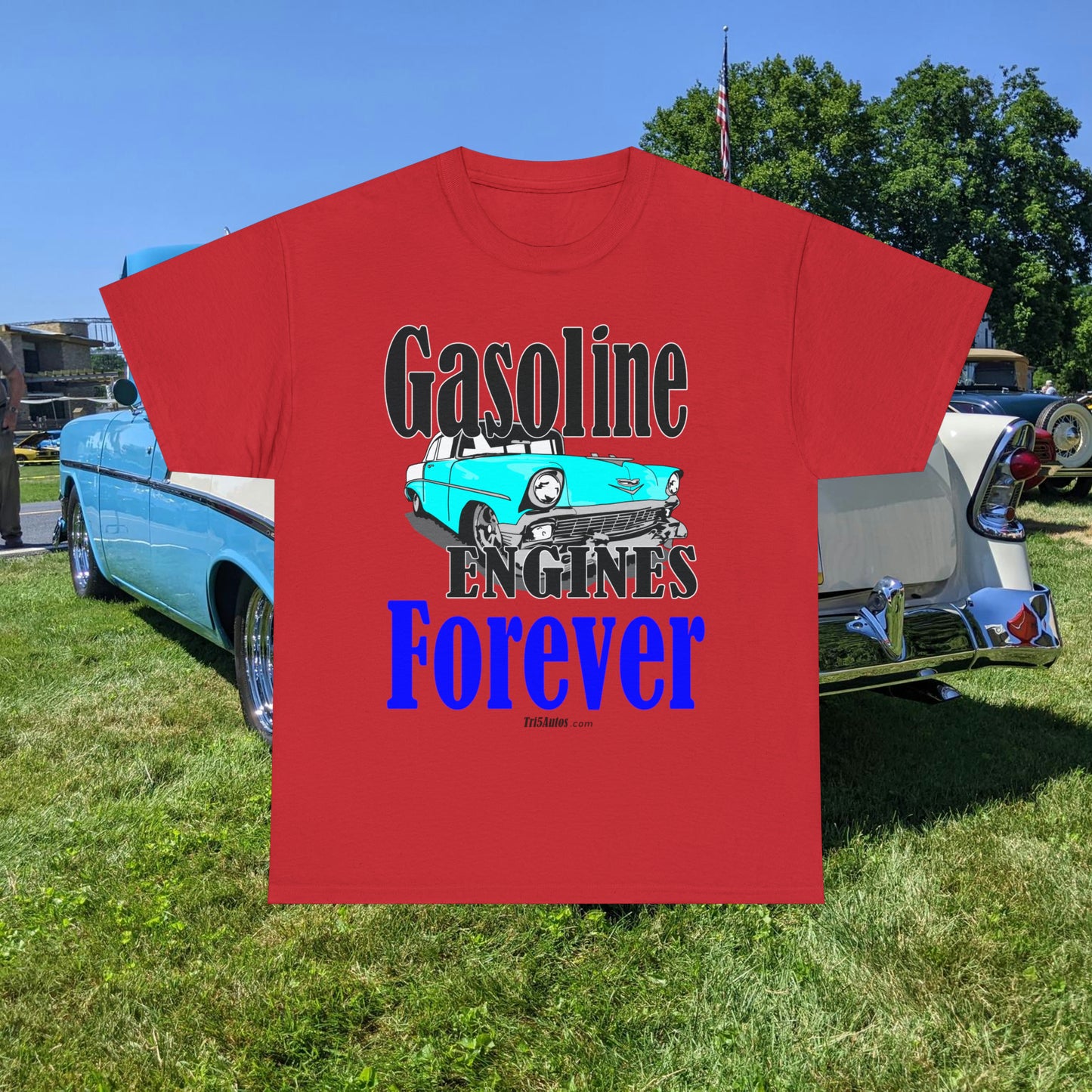 56 Blue Gasoline Engines Forever Unisex Heavy Cotton Tee