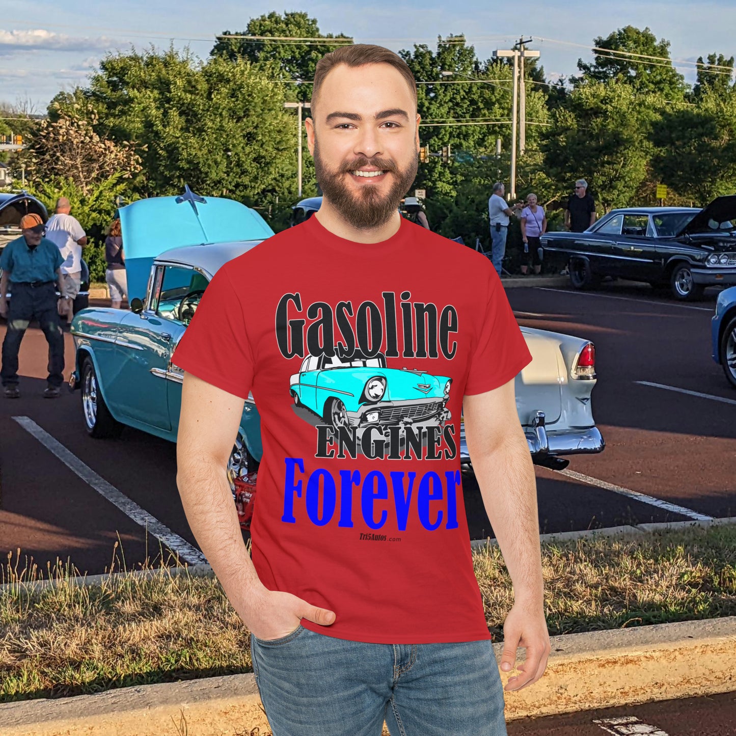 56 Blue Gasoline Engines Forever Unisex Heavy Cotton Tee