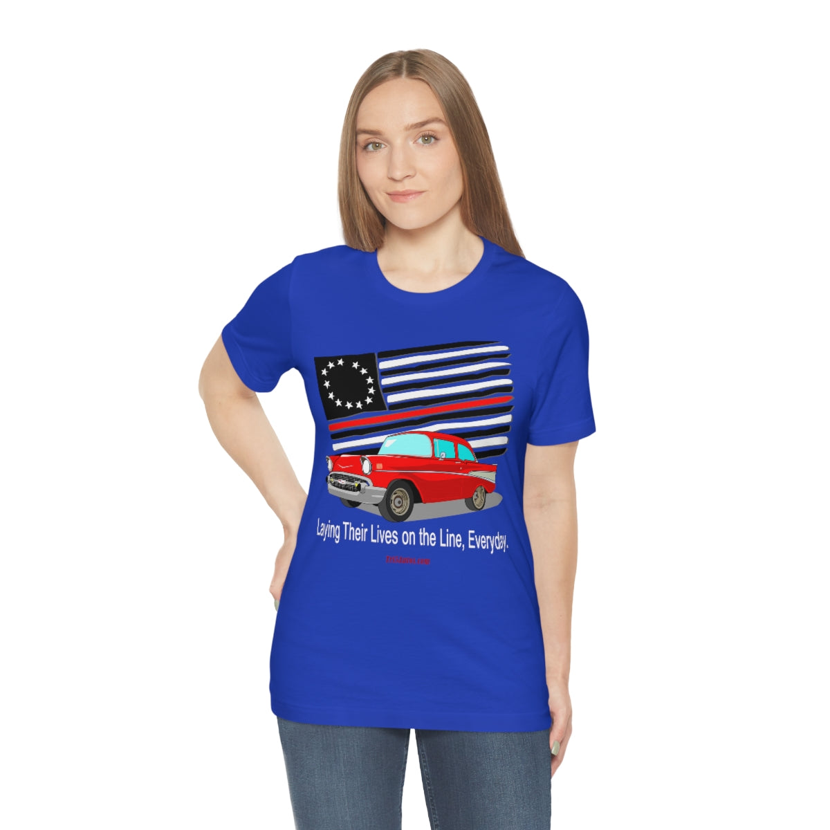 '57 Red Fire Fighter Thin Red Line - Tri5Autos T - Unisex Jersey Short Sleeve Tee