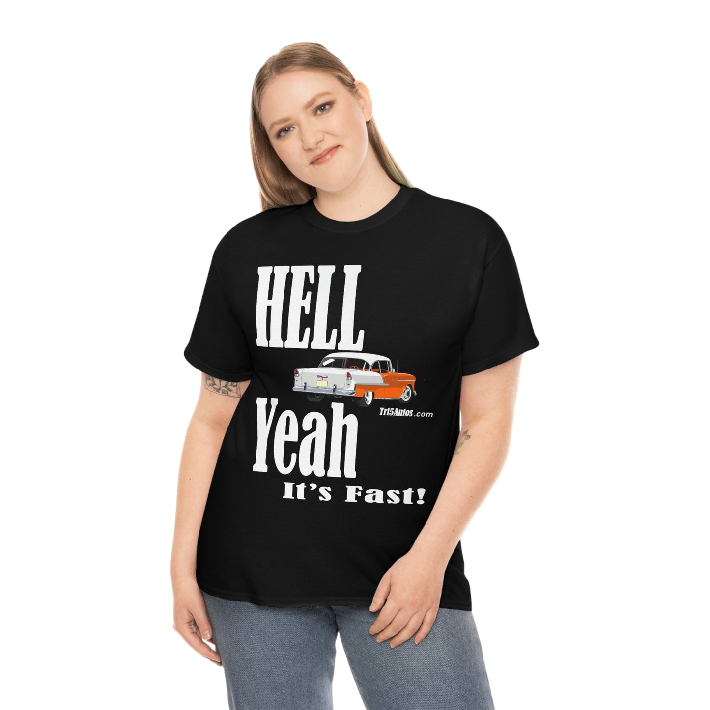 55 Hell Yeah It's Fast Orange White Dark Unisex Heavy Cotton Tee