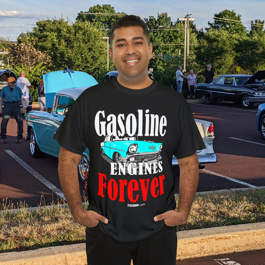 56 Blue Gasoline Engines Forever Unisex Heavy Cotton Tee