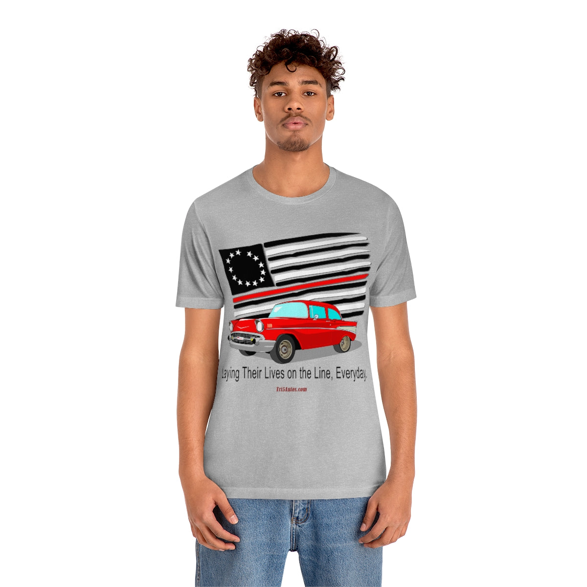 '57 Red Fire Fighter Thin Red Line - Tri5Autos T - Unisex Jersey Short Sleeve Tee