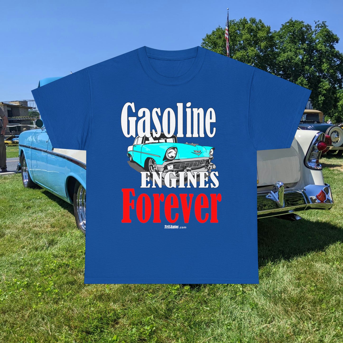 56 Blue Gasoline Engines Forever Unisex Heavy Cotton Tee