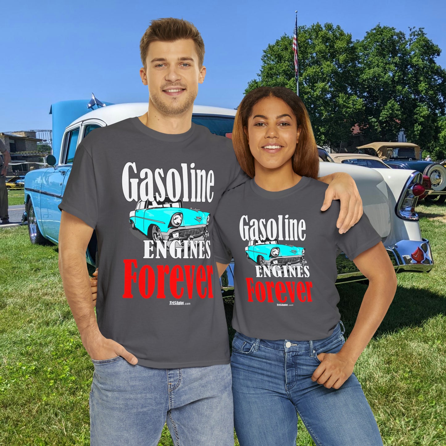 56 Blue Gasoline Engines Forever Unisex Heavy Cotton Tee