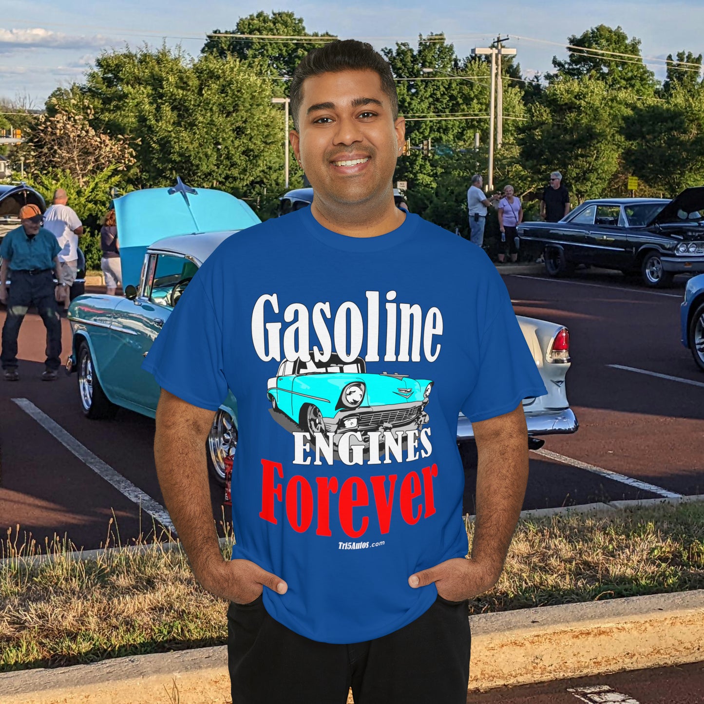 56 Blue Gasoline Engines Forever Unisex Heavy Cotton Tee