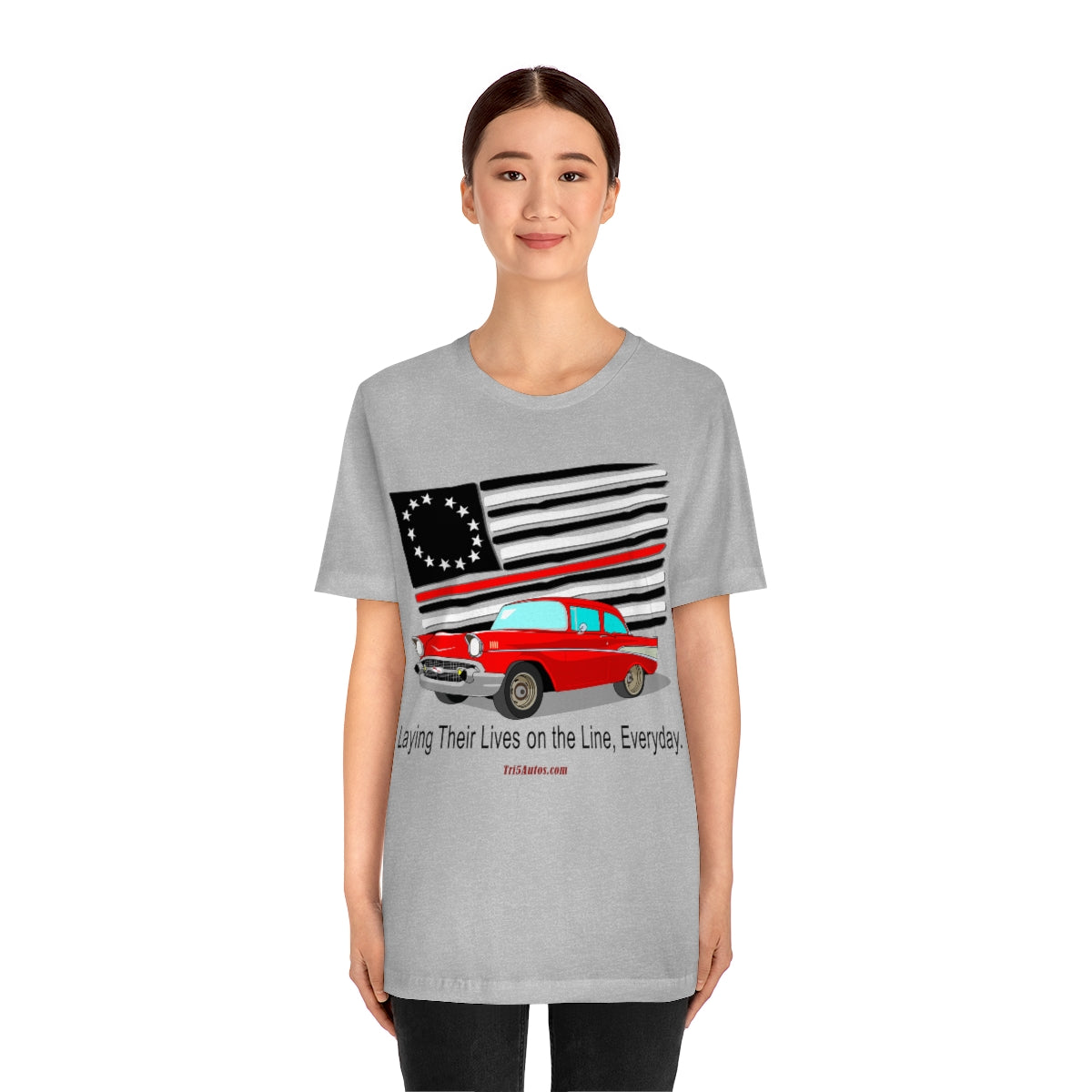 '57 Red Fire Fighter Thin Red Line - Tri5Autos T - Unisex Jersey Short Sleeve Tee