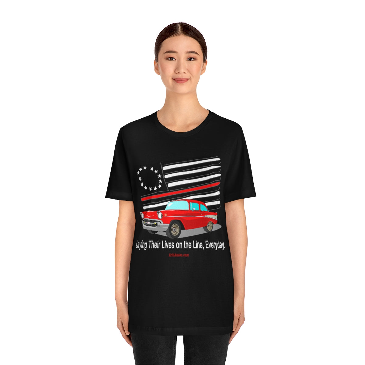 '57 Red Fire Fighter Thin Red Line - Tri5Autos T - Unisex Jersey Short Sleeve Tee