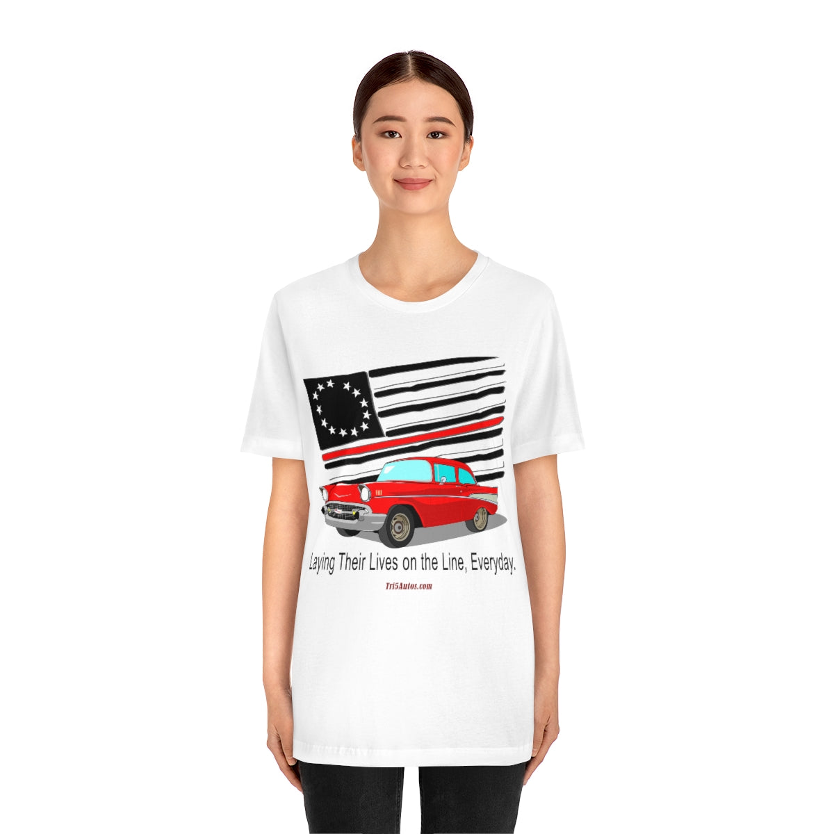 '57 Red Fire Fighter Thin Red Line - Tri5Autos T - Unisex Jersey Short Sleeve Tee