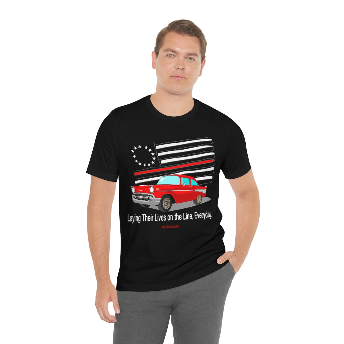 '57 Red Fire Fighter Thin Red Line - Tri5Autos T - Unisex Jersey Short Sleeve Tee