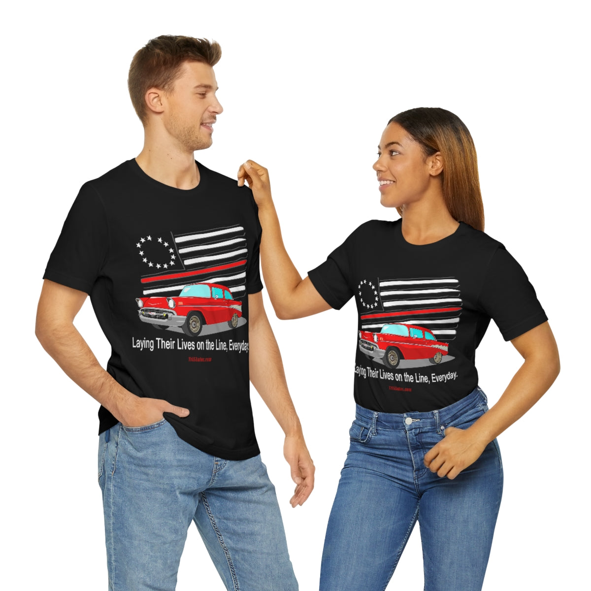 '57 Red Fire Fighter Thin Red Line - Tri5Autos T - Unisex Jersey Short Sleeve Tee