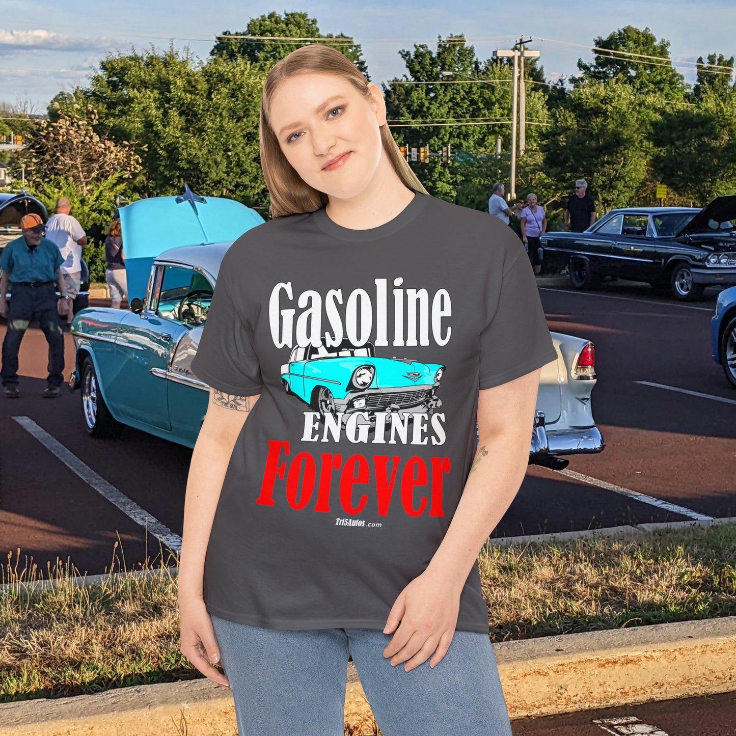 56 Blue Gasoline Engines Forever Unisex Heavy Cotton Tee