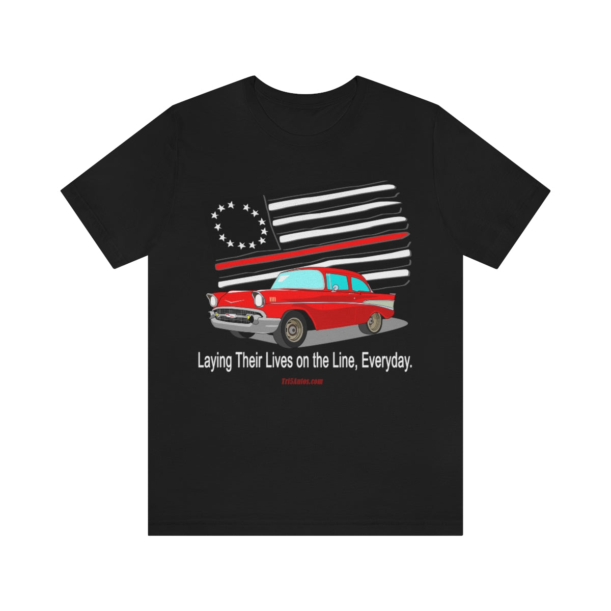 '57 Red Fire Fighter Thin Red Line - Tri5Autos T - Unisex Jersey Short Sleeve Tee