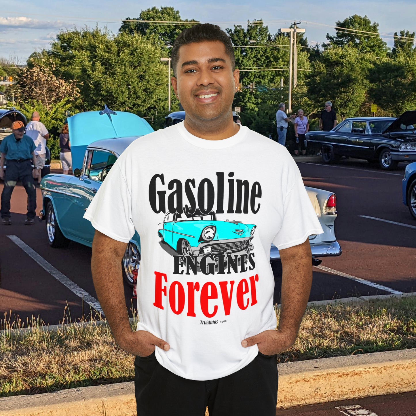 56 Blue Gasoline Engines Forever Unisex Heavy Cotton Tee