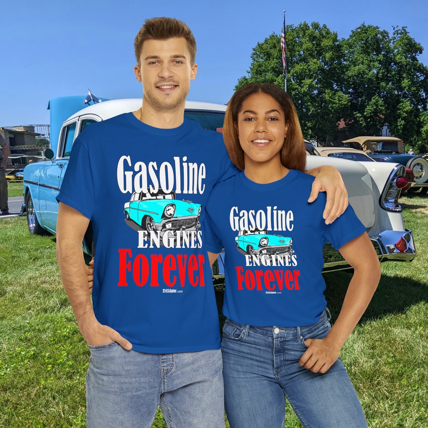 56 Blue Gasoline Engines Forever Unisex Heavy Cotton Tee