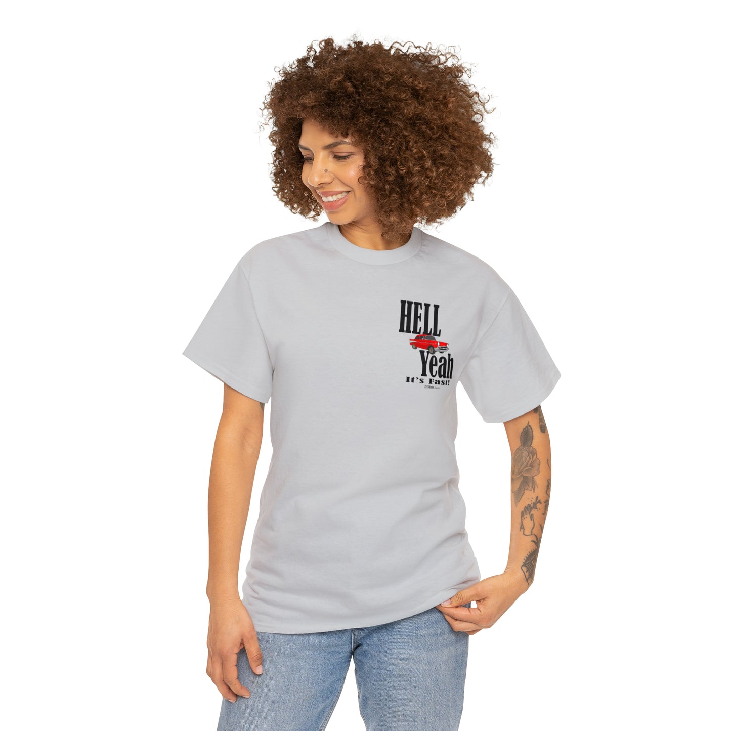 57 Chevy Hell Yeah its Fast - 2 sides - Unisex Heavy Cotton Tee