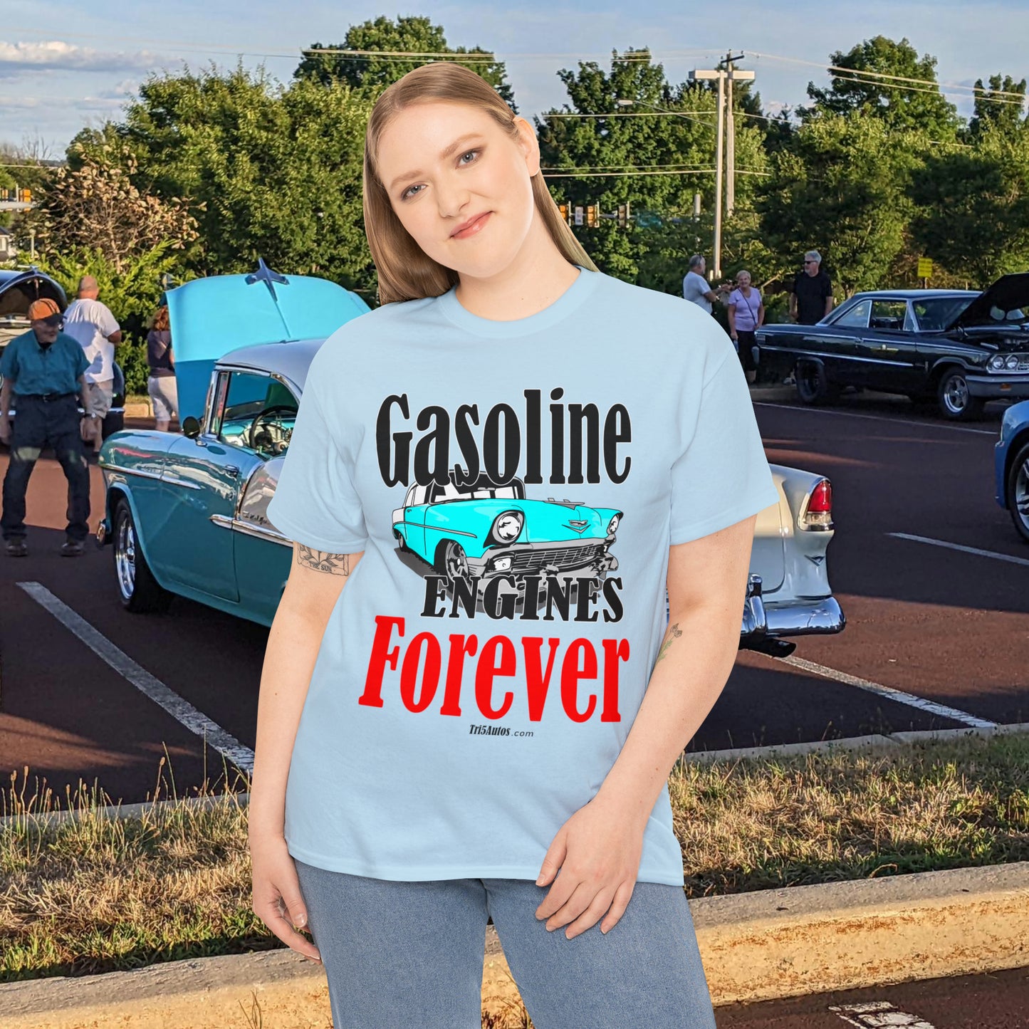 56 Blue Gasoline Engines Forever Unisex Heavy Cotton Tee