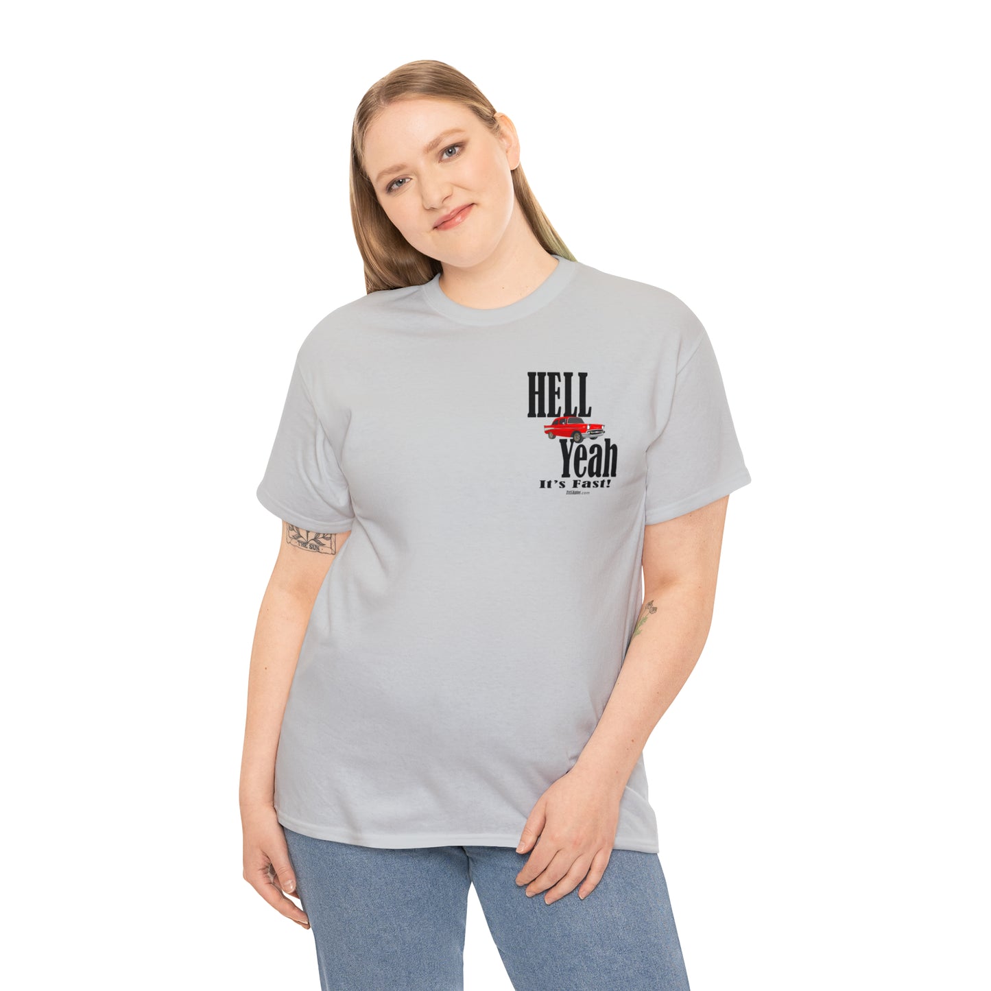 57 Chevy Hell Yeah its Fast - 2 sides - Unisex Heavy Cotton Tee