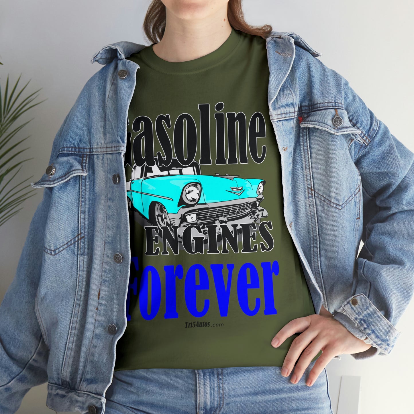 56 Blue Gasoline Engines Forever Unisex Heavy Cotton Tee