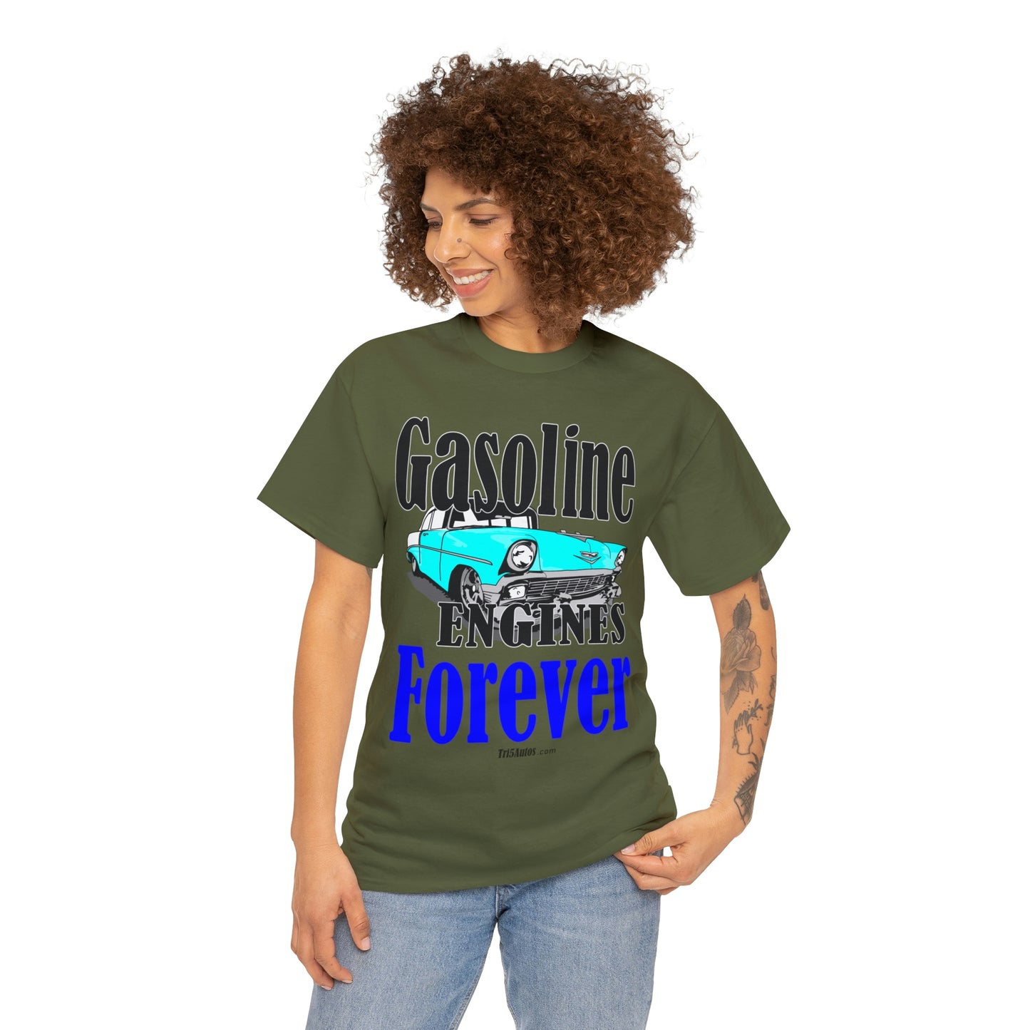 56 Blue Gasoline Engines Forever Unisex Heavy Cotton Tee