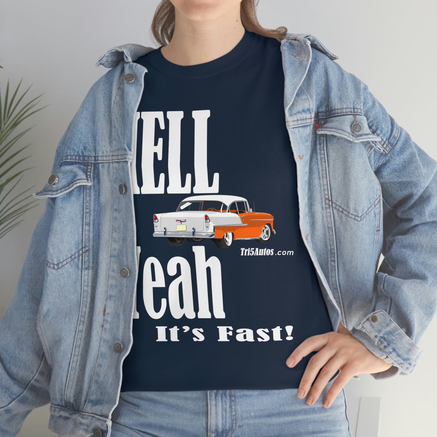 55 Hell Yeah It's Fast Orange White Dark Unisex Heavy Cotton Tee